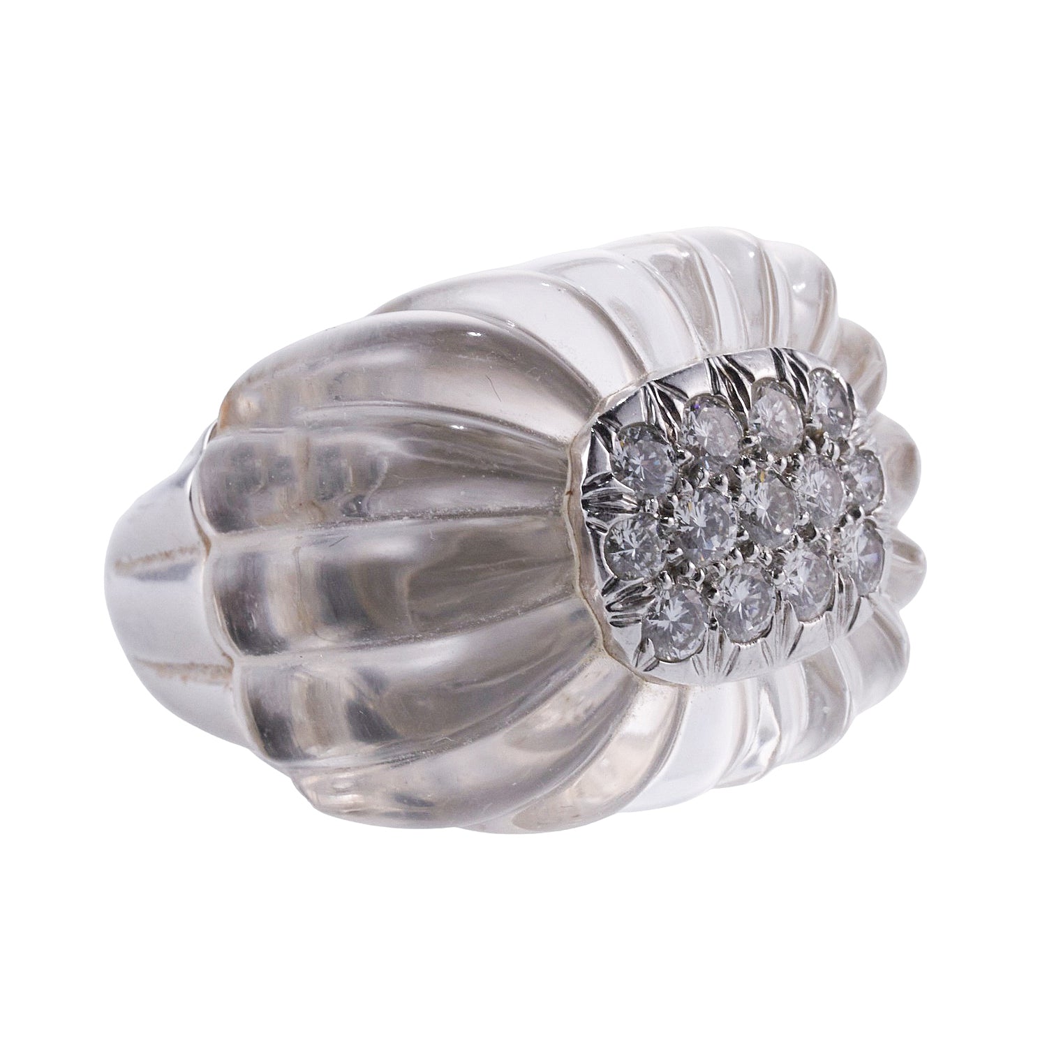 David Webb Carved Crystal Diamond Gold Platinum Ring