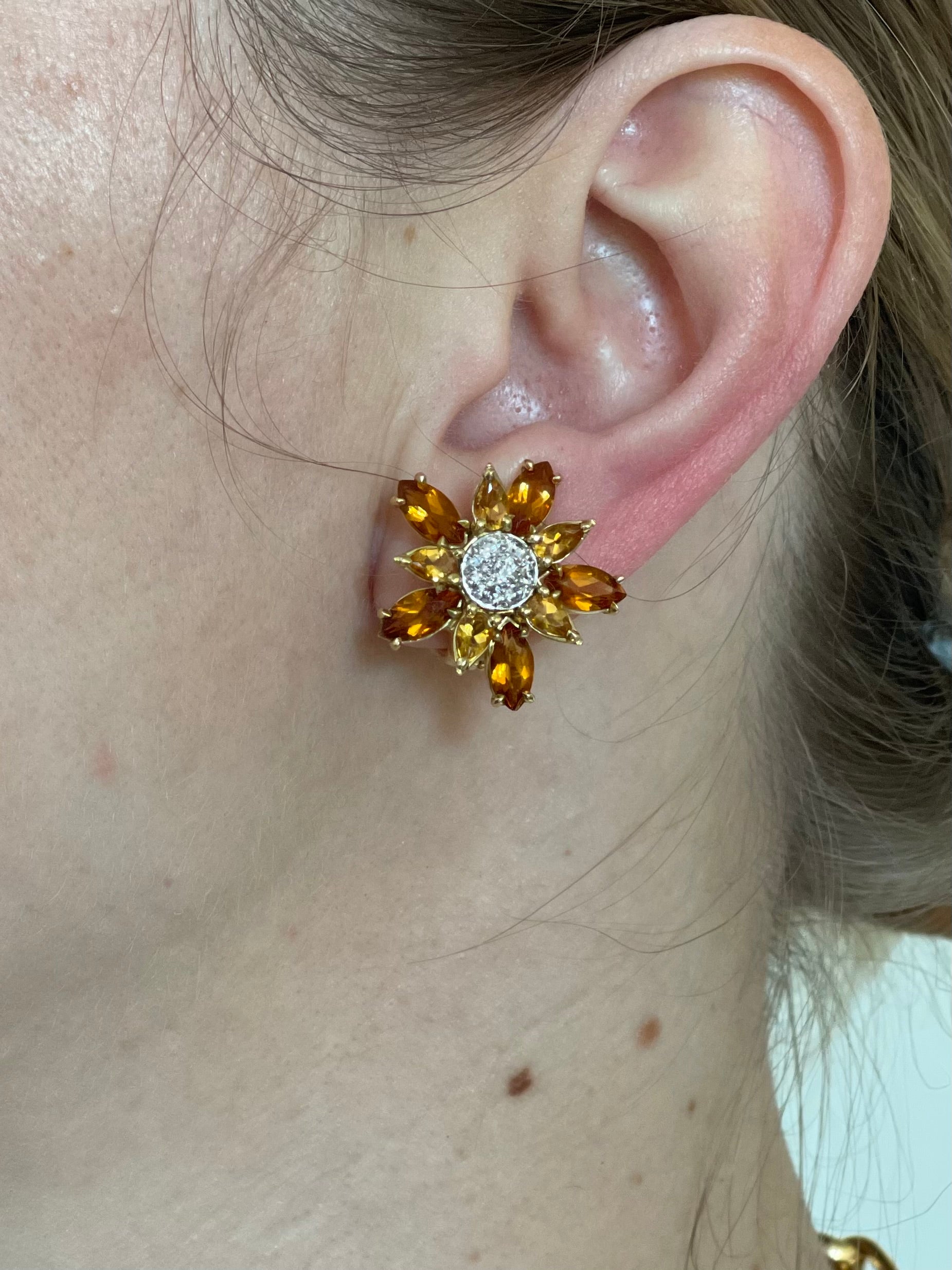 Seaman Schepps Citrine Diamond Gold Flower Earrings