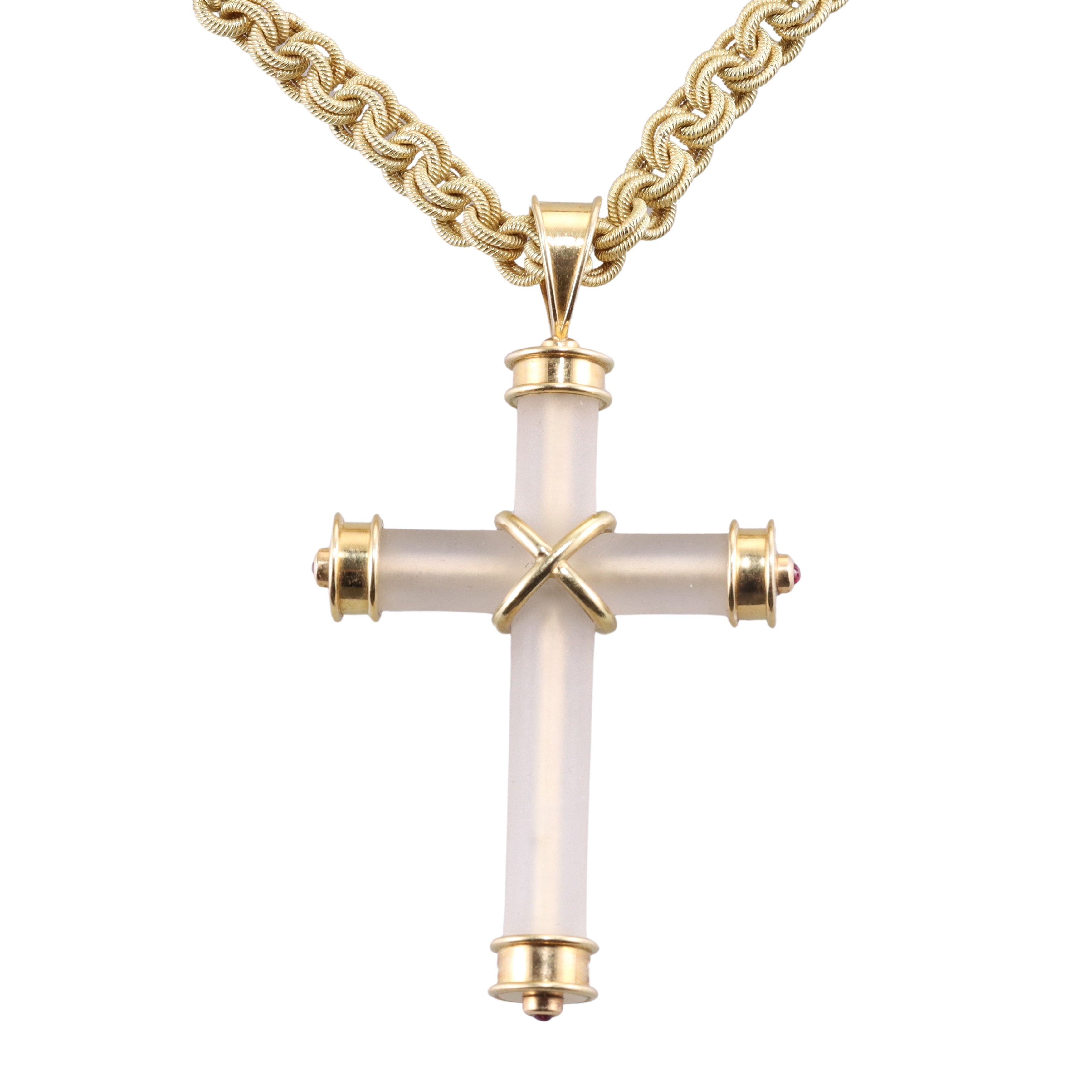 Sir Elton John Theo Fennell Crystal Ruby Gold Cross Pendant Necklace