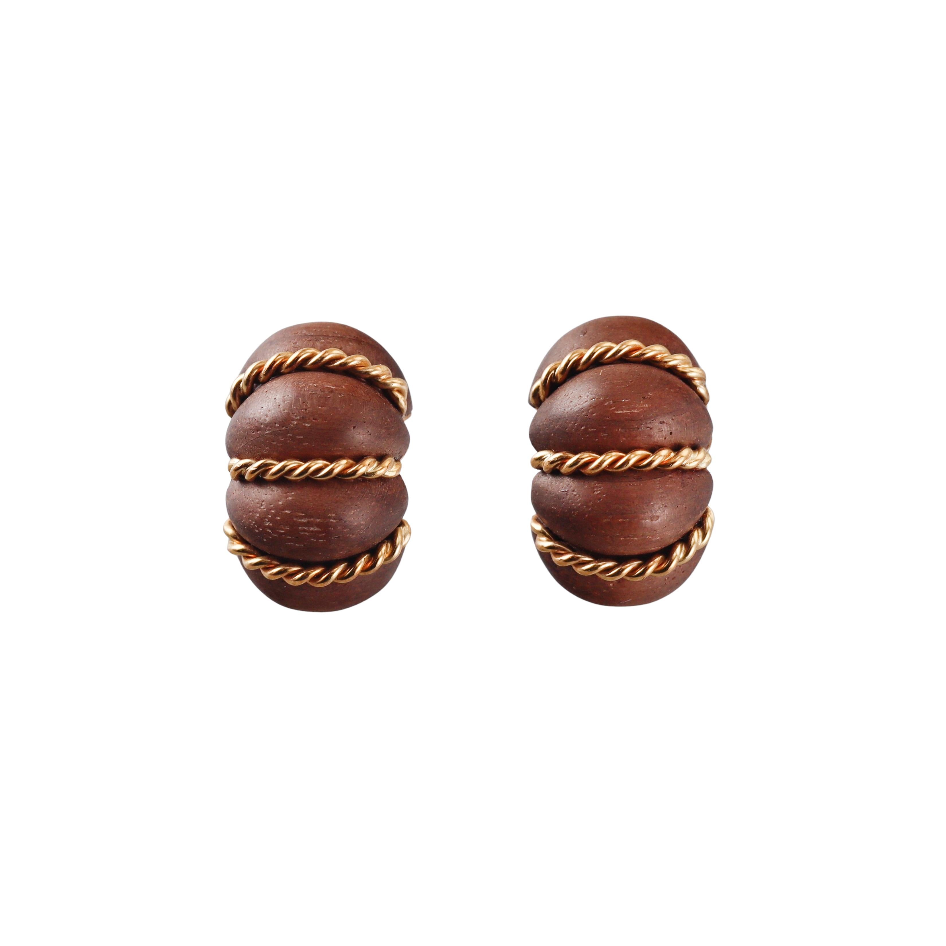 Seaman Schepps Wood Gold Shrimp Earrings