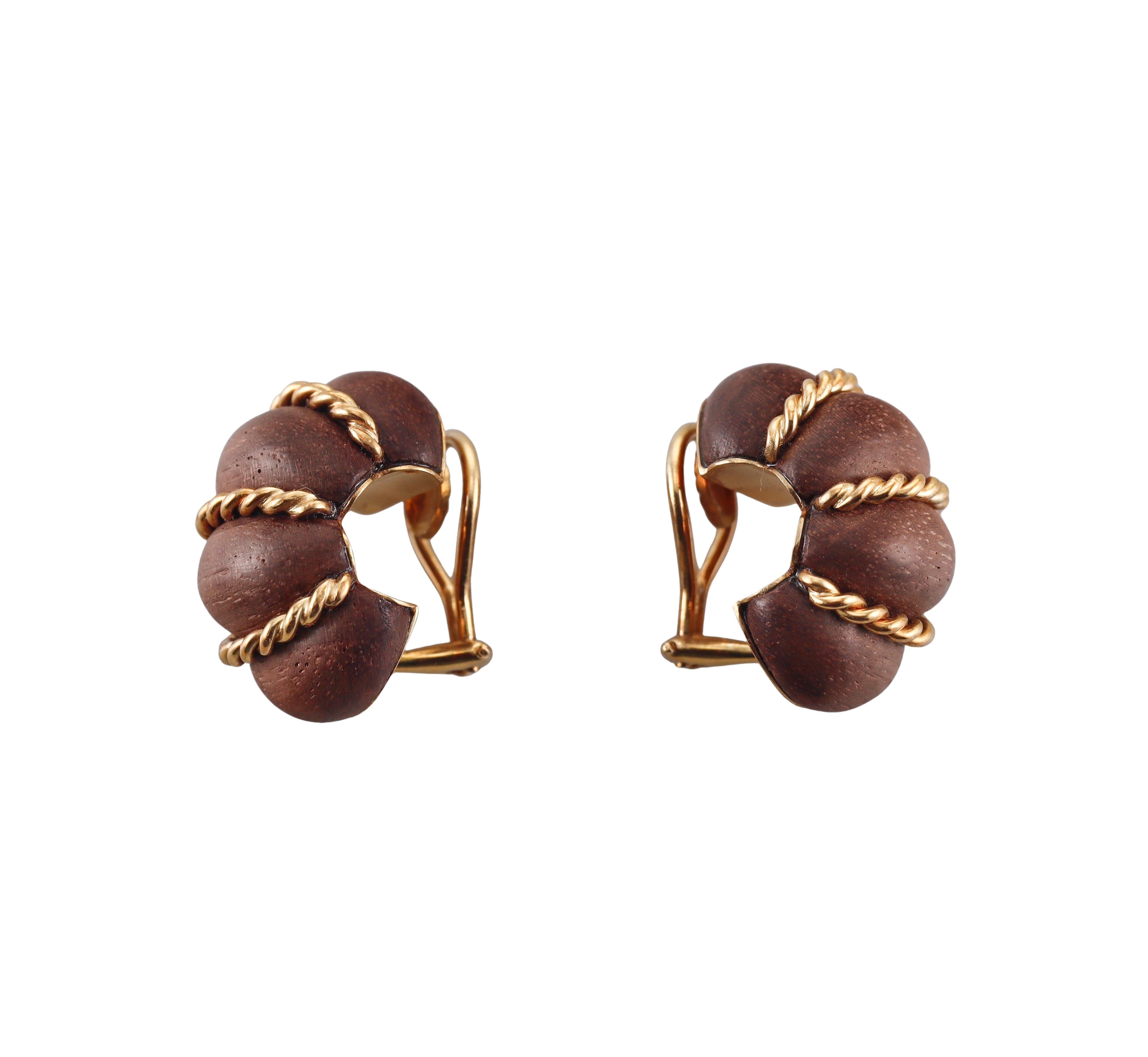 Seaman Schepps Wood Gold Shrimp Earrings