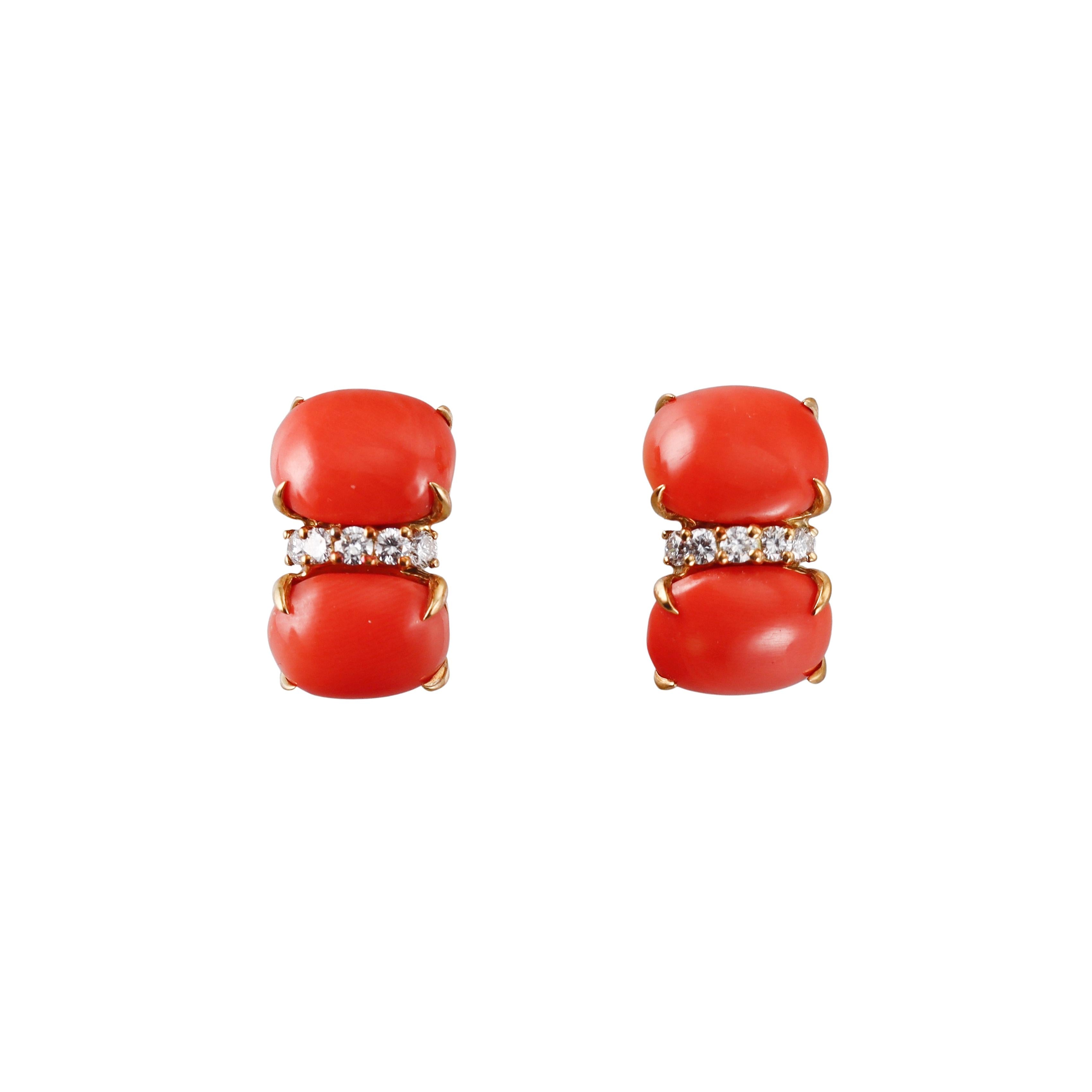 Seaman Schepps Coral Diamond Gold Earrings
