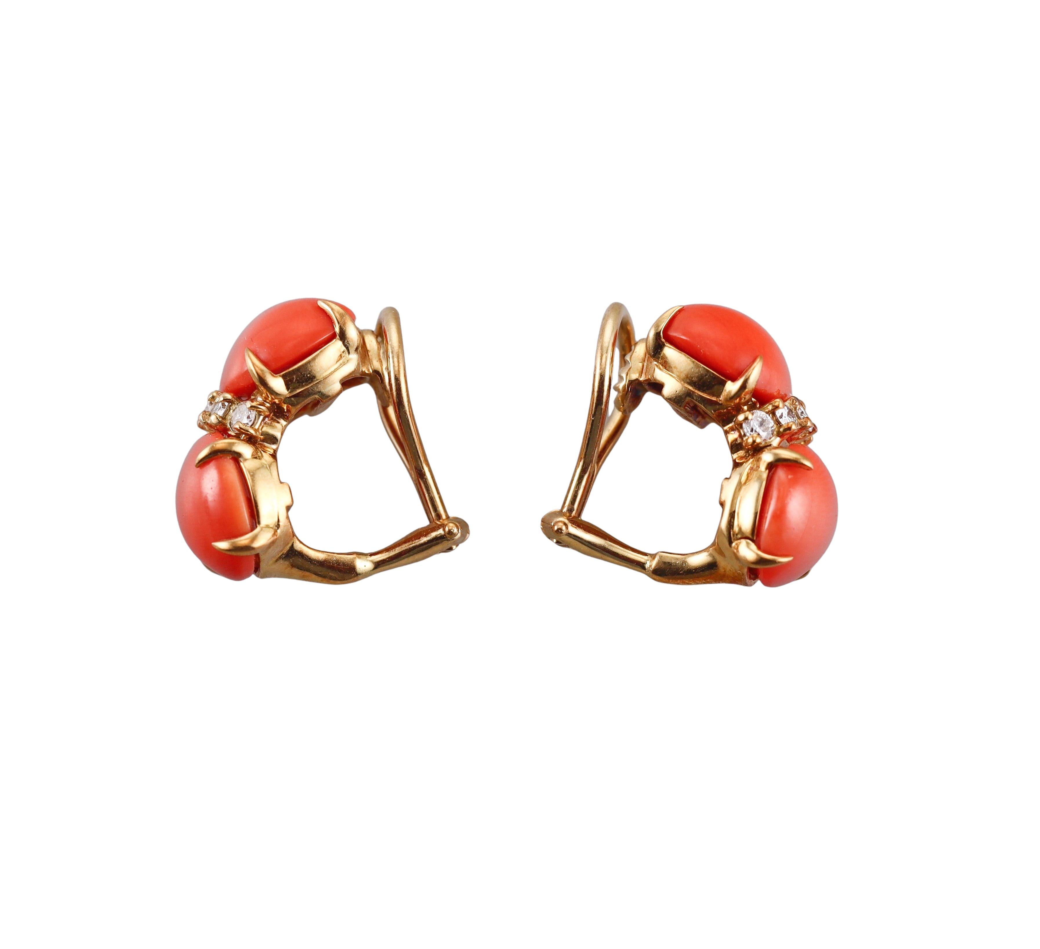 Seaman Schepps Coral Diamond Gold Earrings