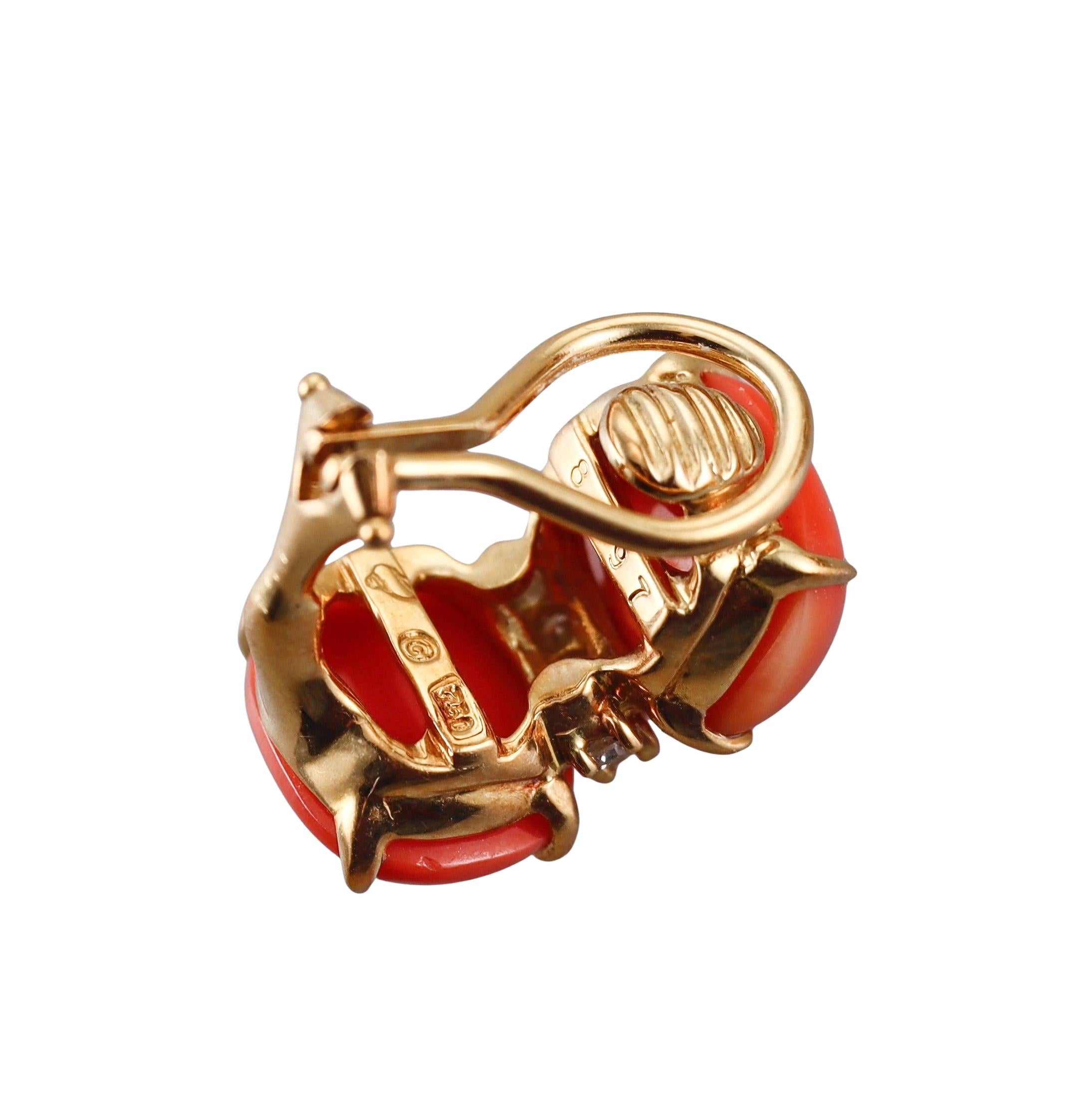 Seaman Schepps Coral Diamond Gold Earrings