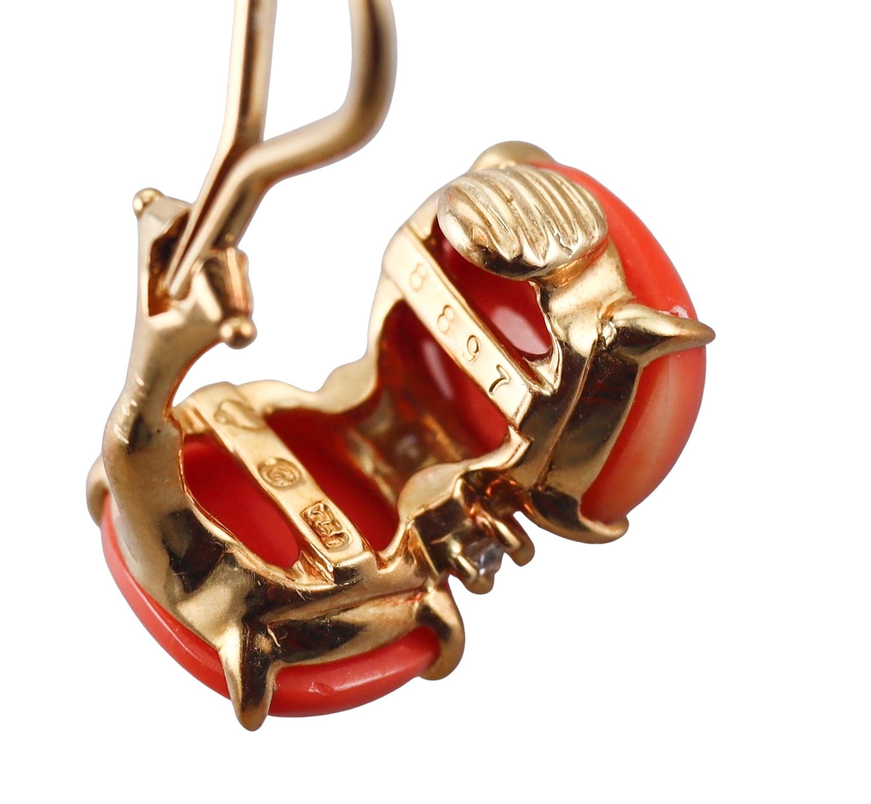 Seaman Schepps Coral Diamond Gold Earrings