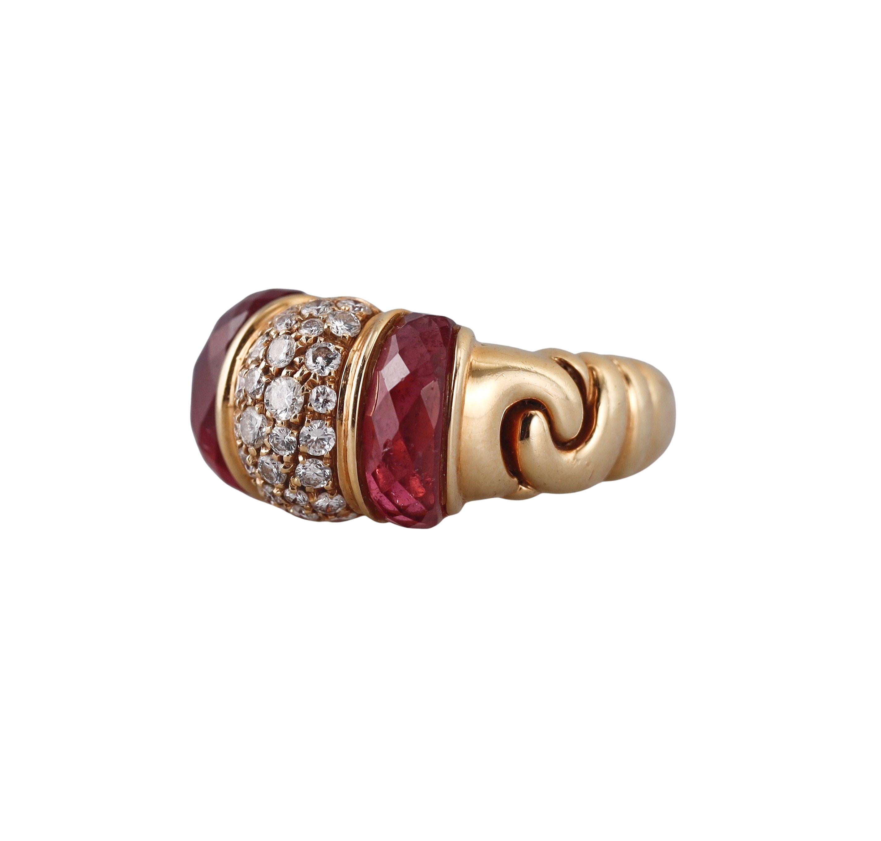Bulgari Doppio Cuore Diamond Tourmaline Gold Ring