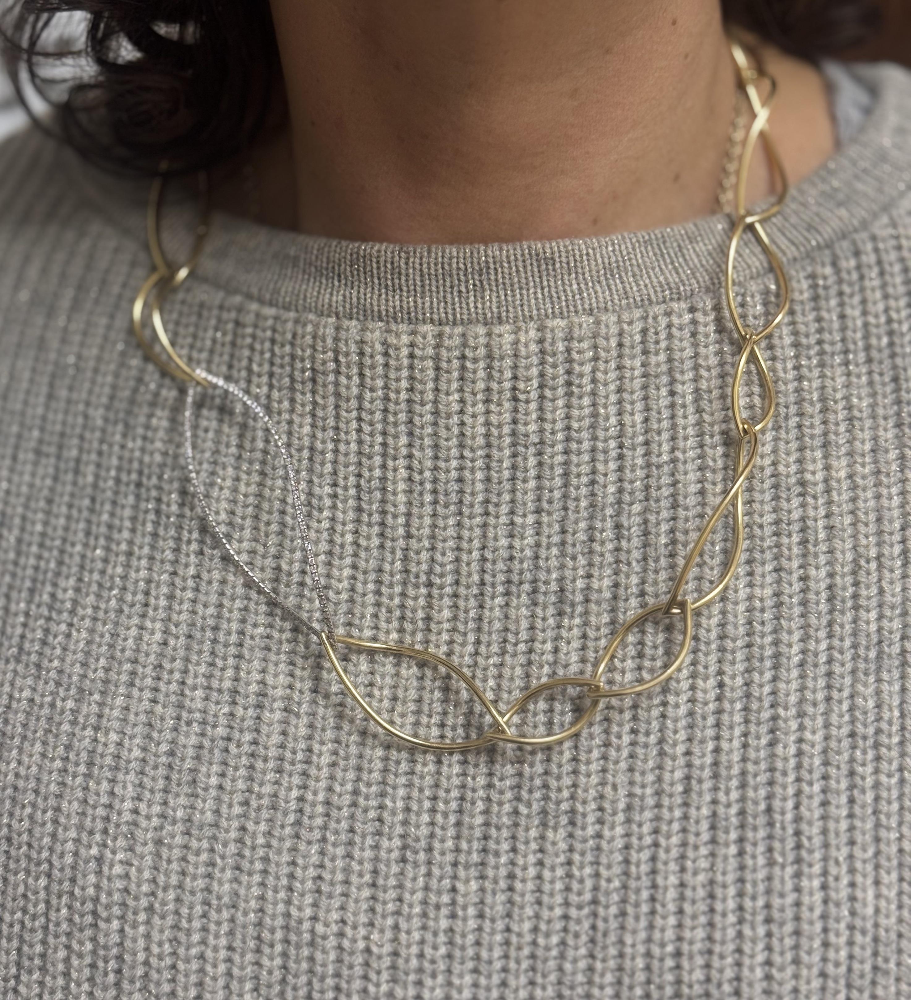 Mattioli Navettes Diamond Gold Link Necklace