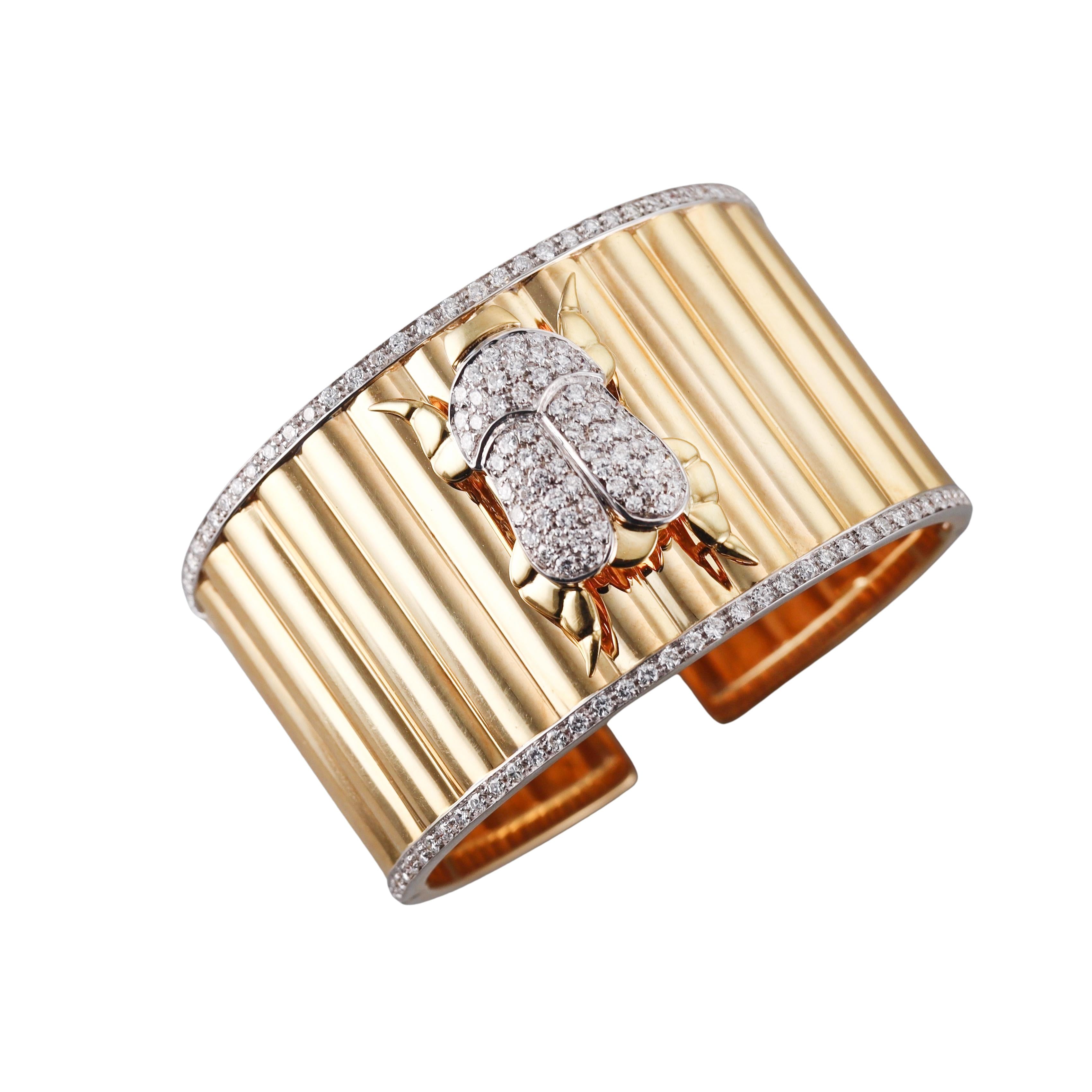 Valente Diamond Gold Scarab Beetle Cuff Bracelet