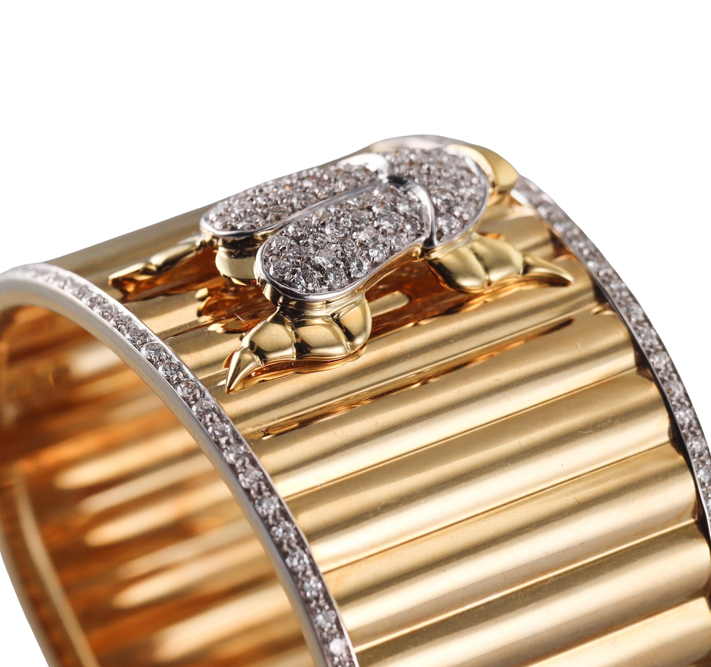 Valente Diamond Gold Scarab Beetle Cuff Bracelet