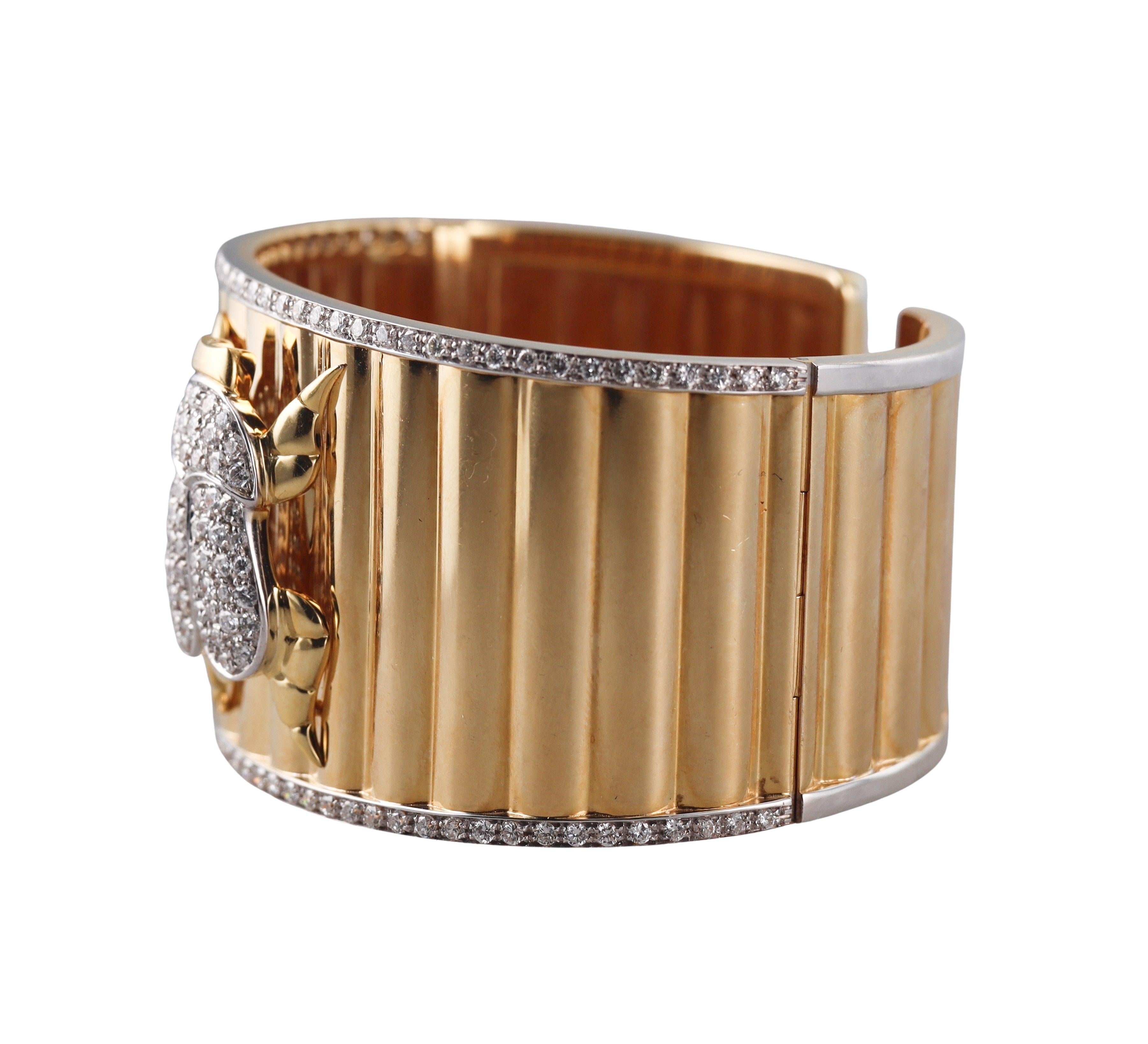 Valente Diamond Gold Scarab Beetle Cuff Bracelet