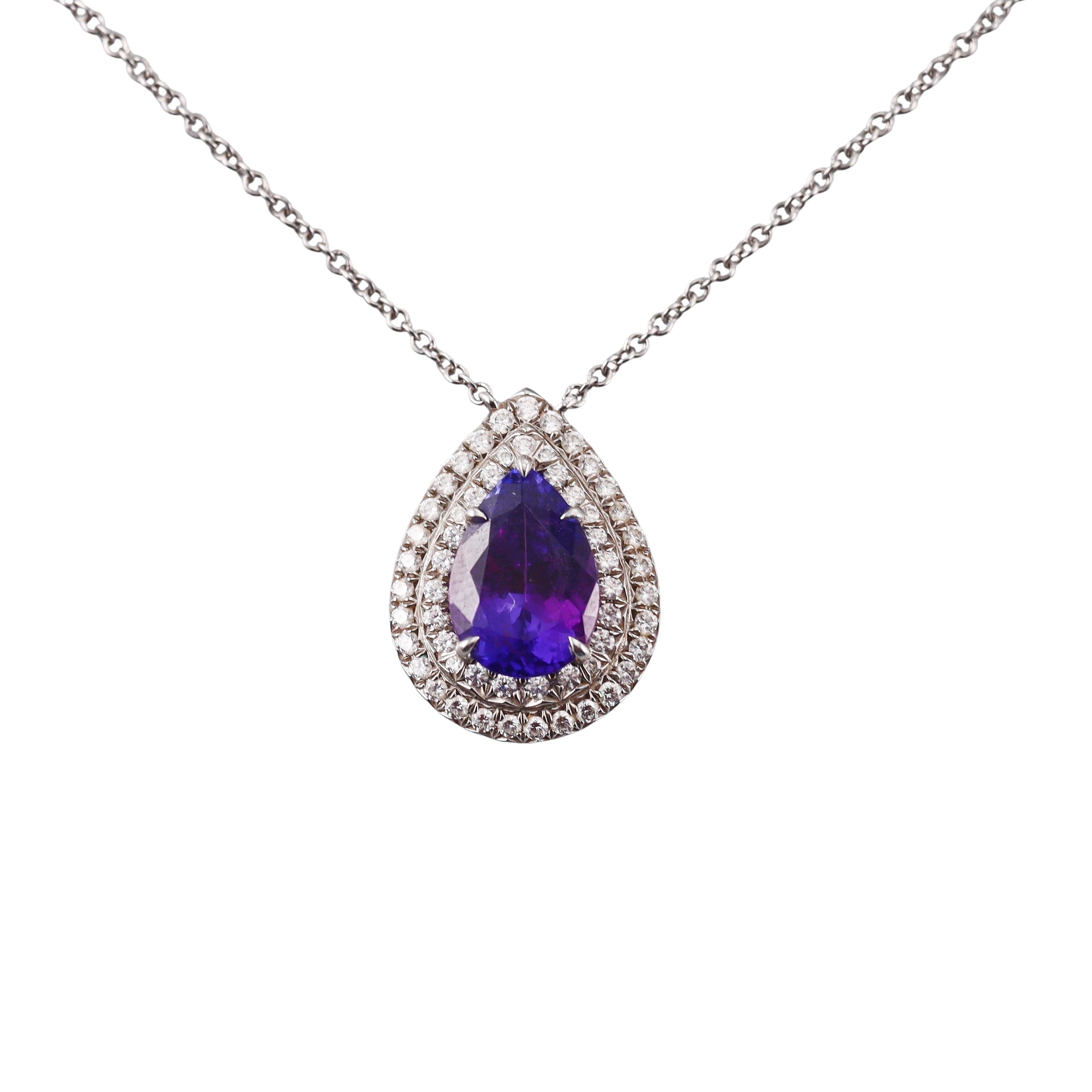 Tiffany & Co Soleste Tanzanite Diamond Platinum Pendant Necklace