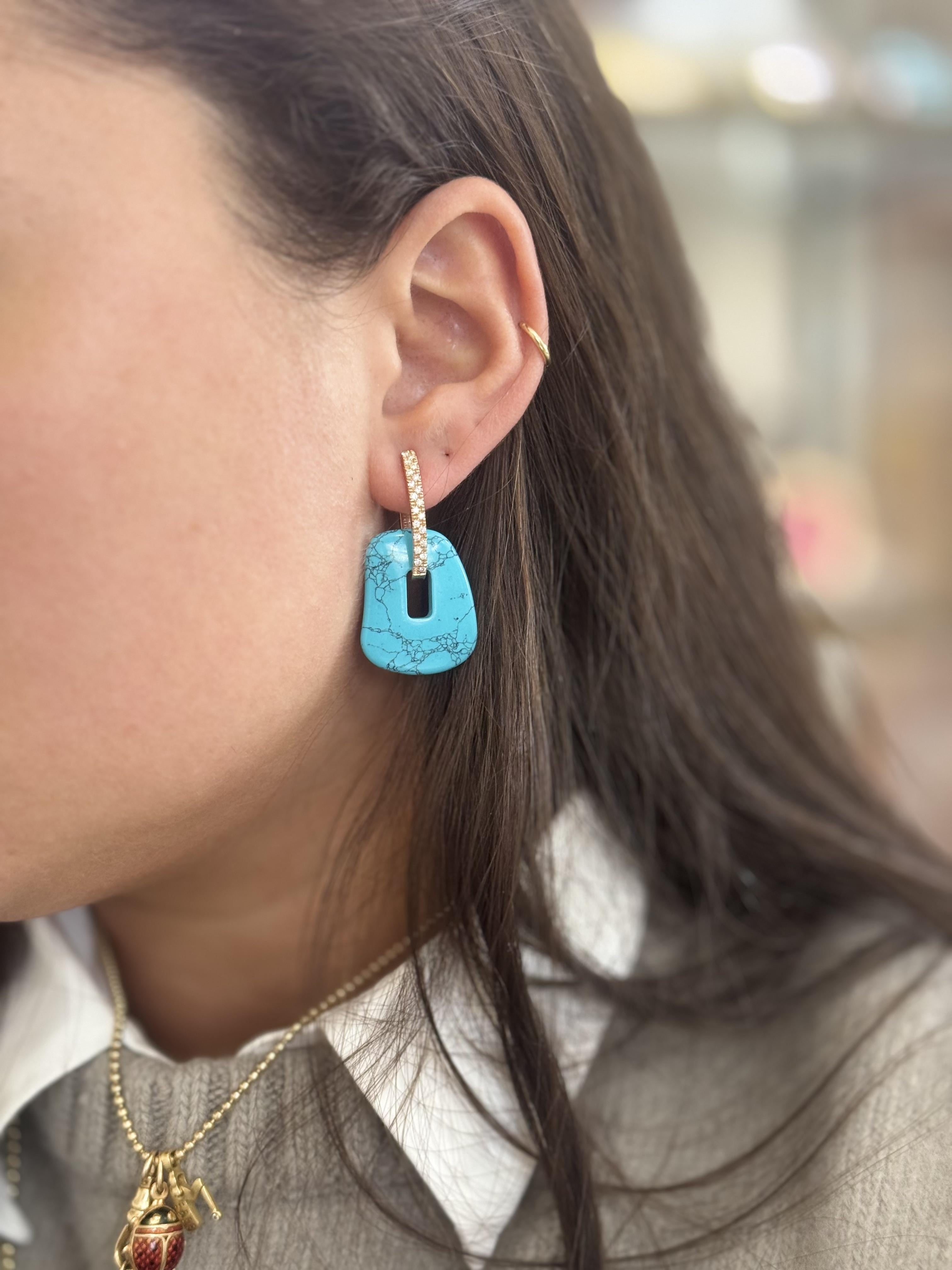 Mattioli Diamond Gold Obsidian Pearl Turquoise Interchangeable Medium Earrings