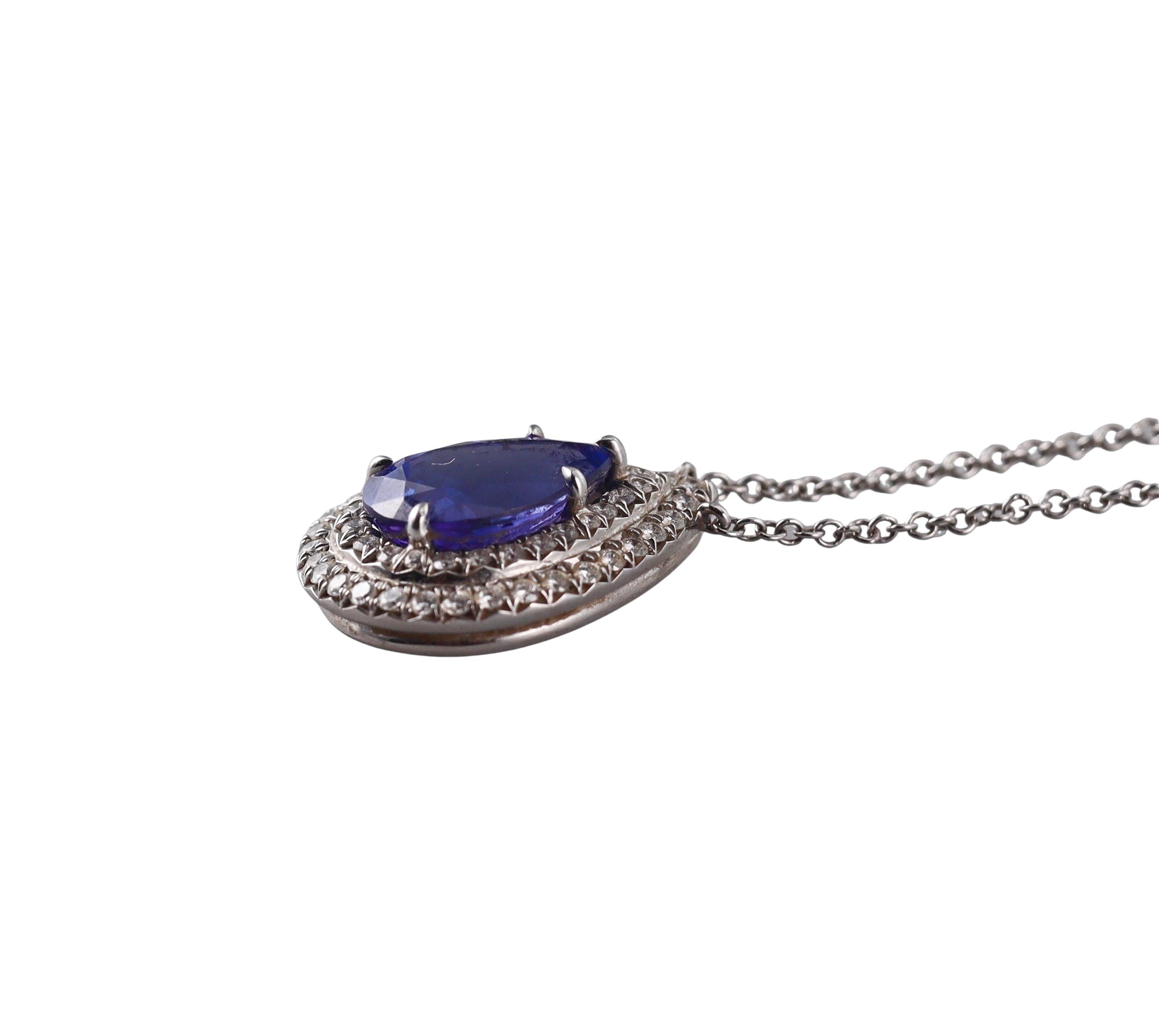 Tiffany & Co Soleste Tanzanite Diamond Platinum Pendant Necklace