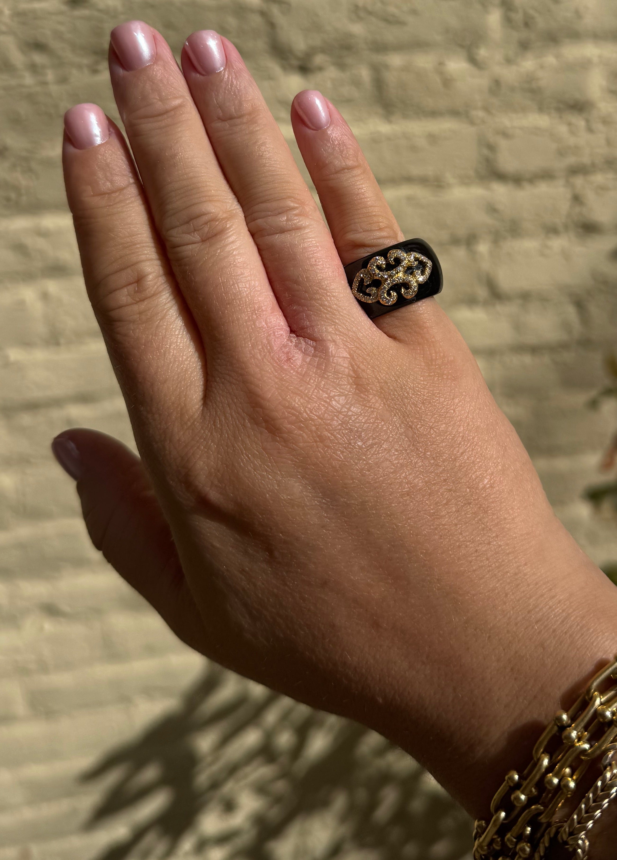 Henry Dunay Black Jade Diamond Gold Band Ring