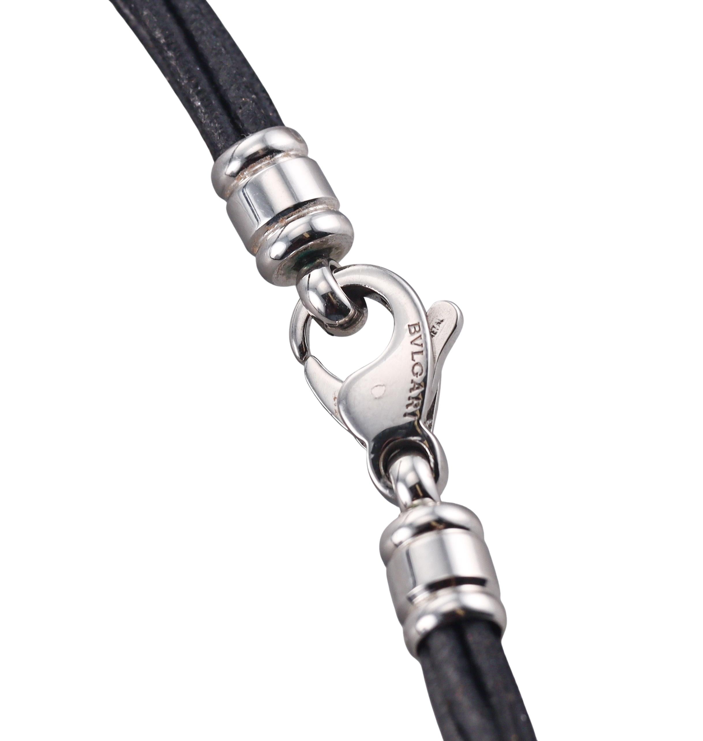 Bulgari Onyx Gold and Steel Pendant Cord Necklace