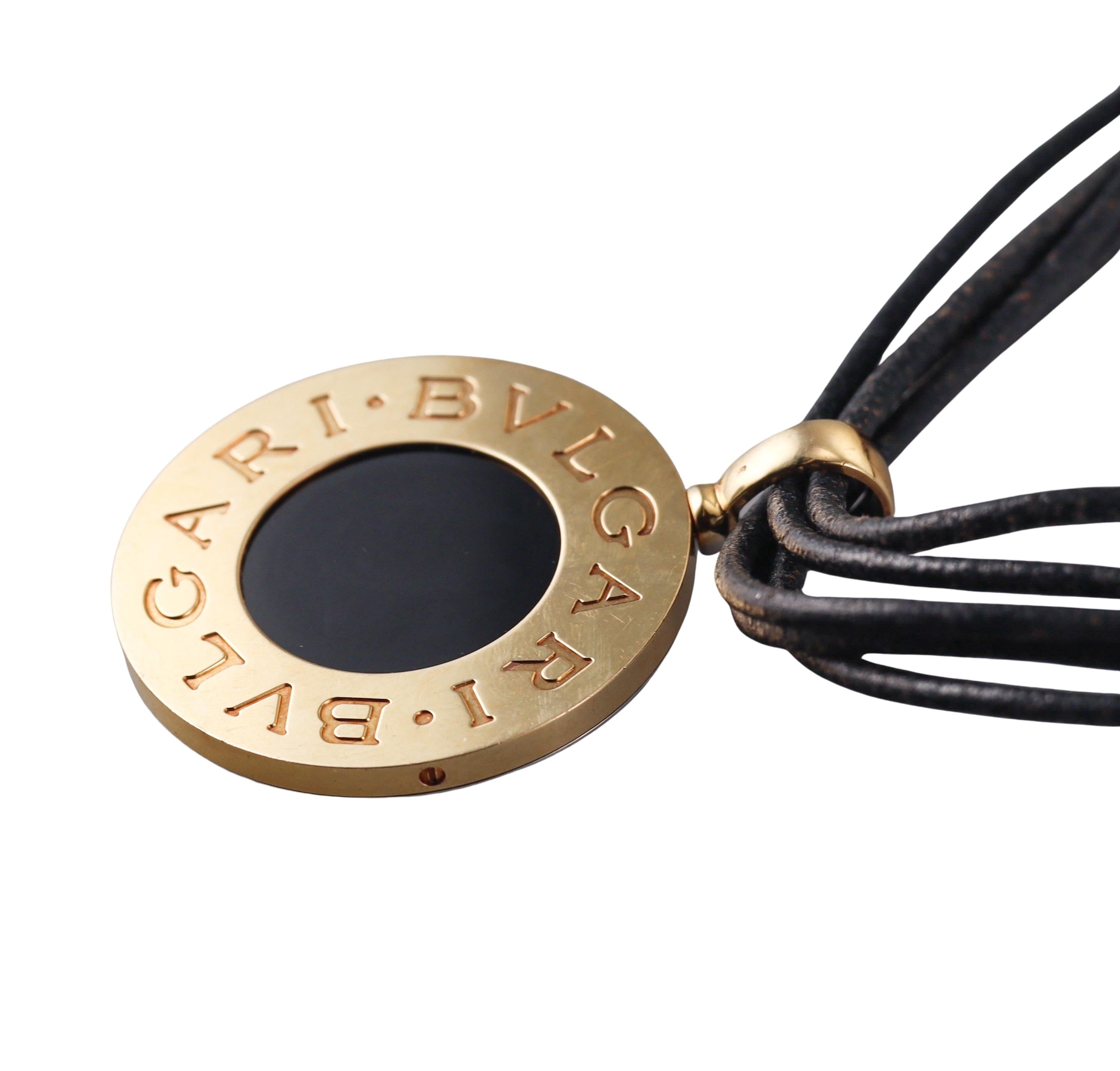 Bulgari Onyx Gold and Steel Pendant Cord Necklace