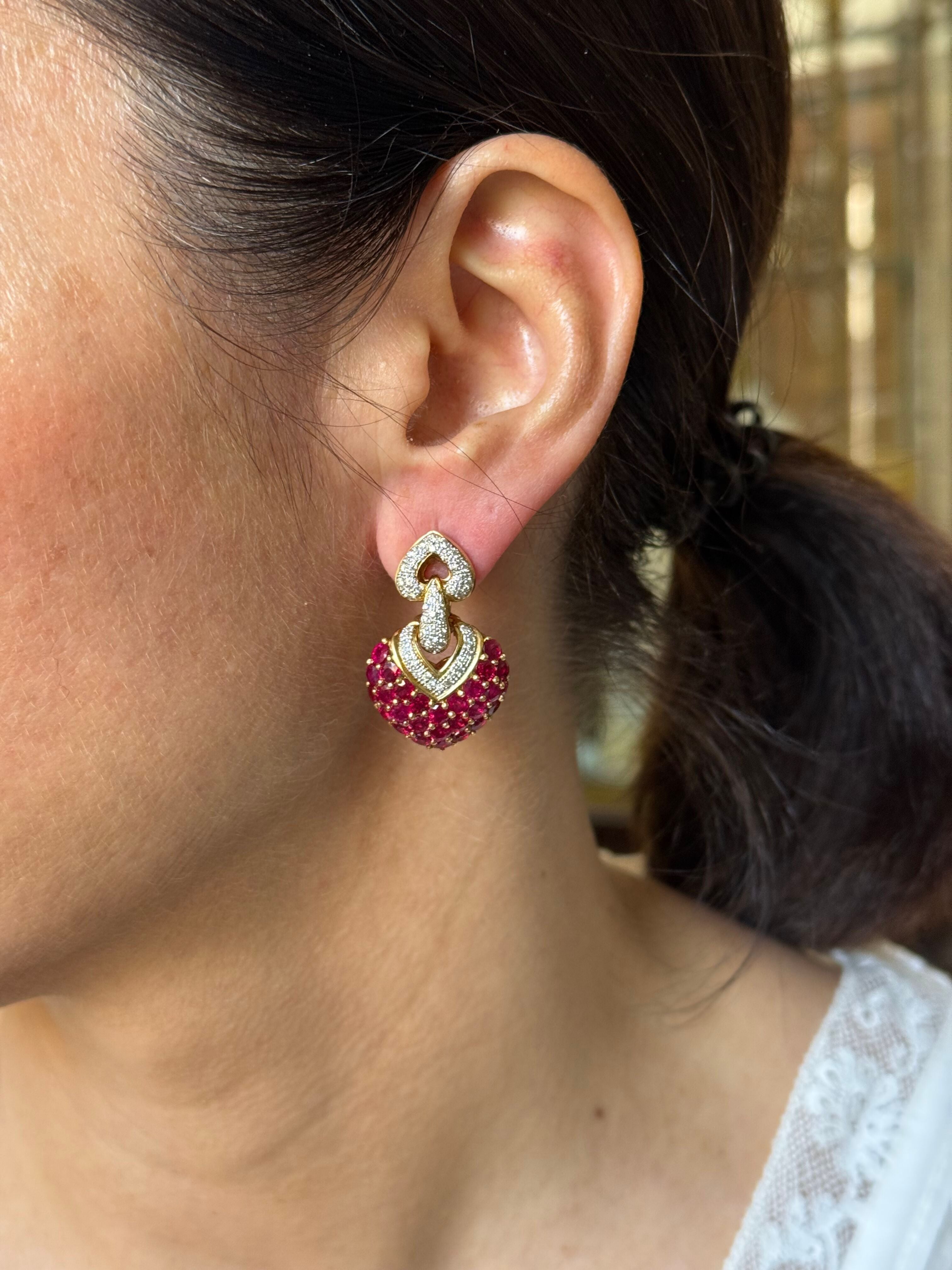 Ruby Diamond Gold Drop Earrings