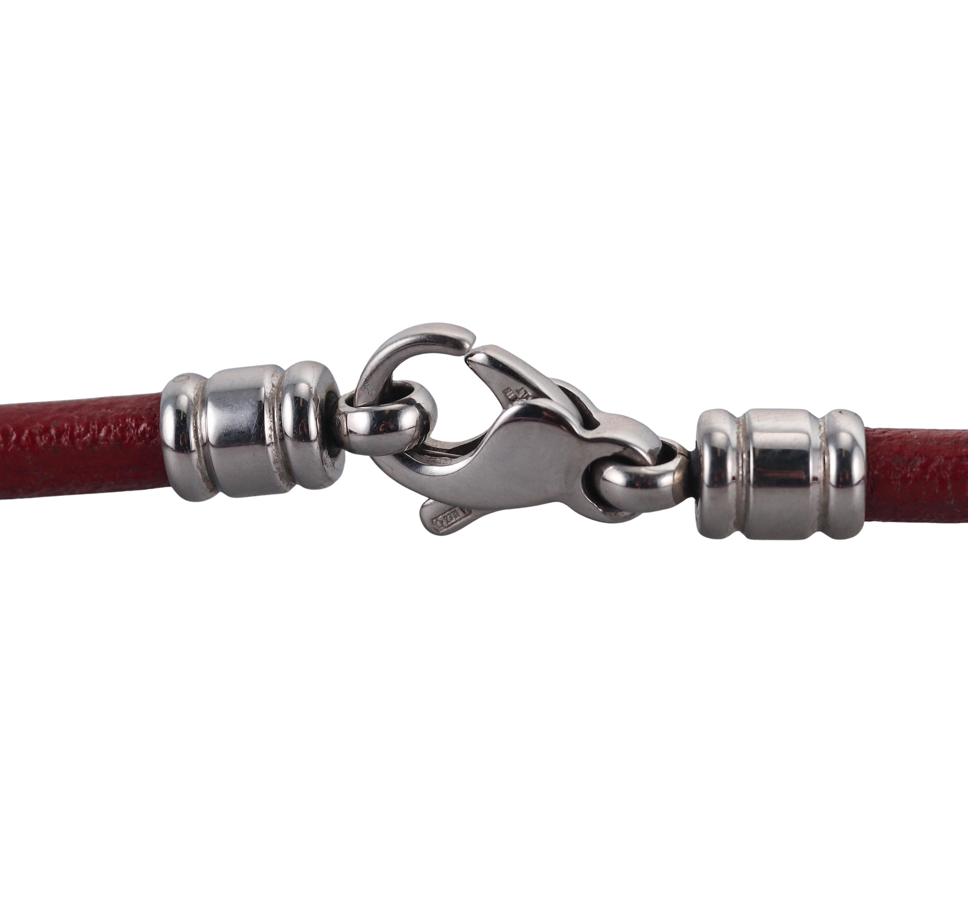 Bulgari Gold Steel Onyx Rhodochrosite Pendant 35mm Cord Necklace