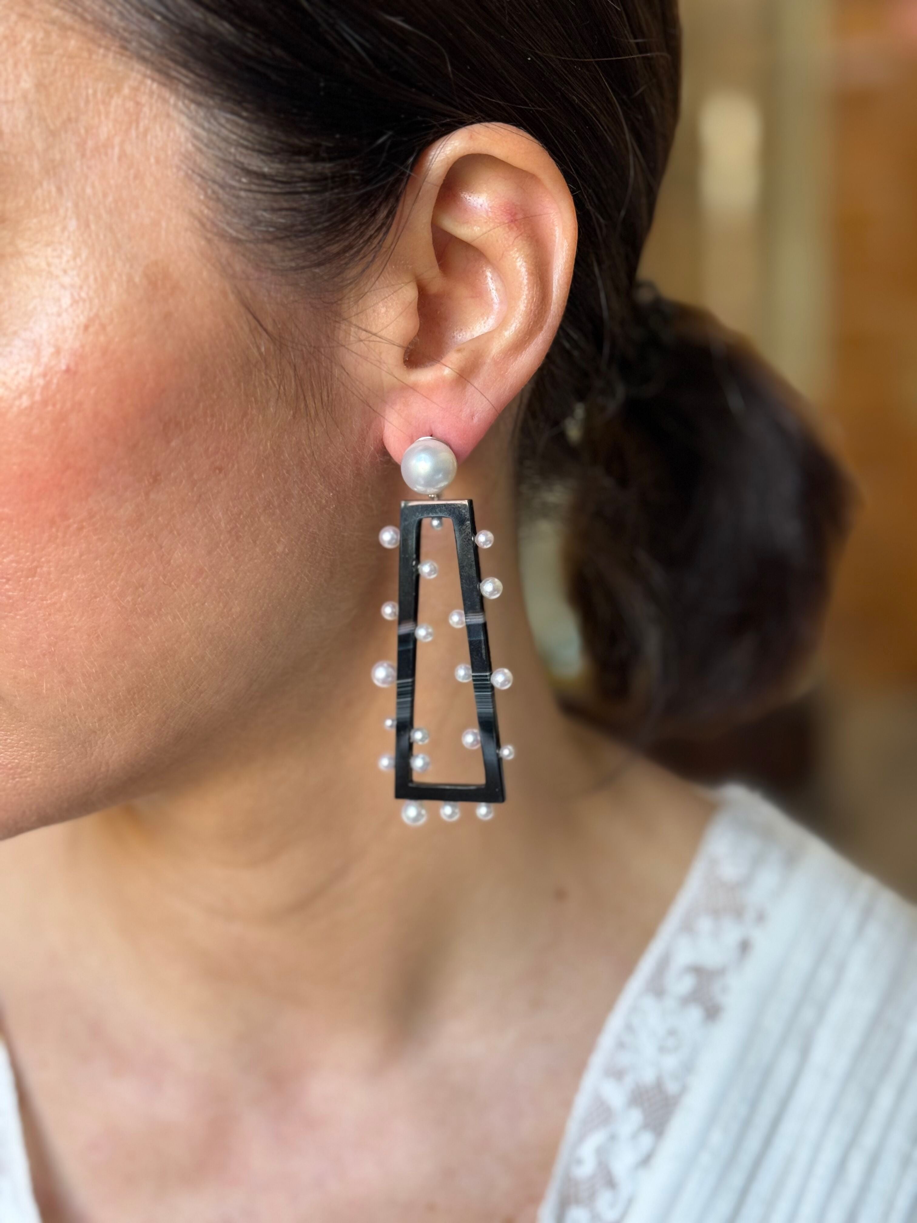 Assael South Sea Pearl Agate Gold Drop Earrings