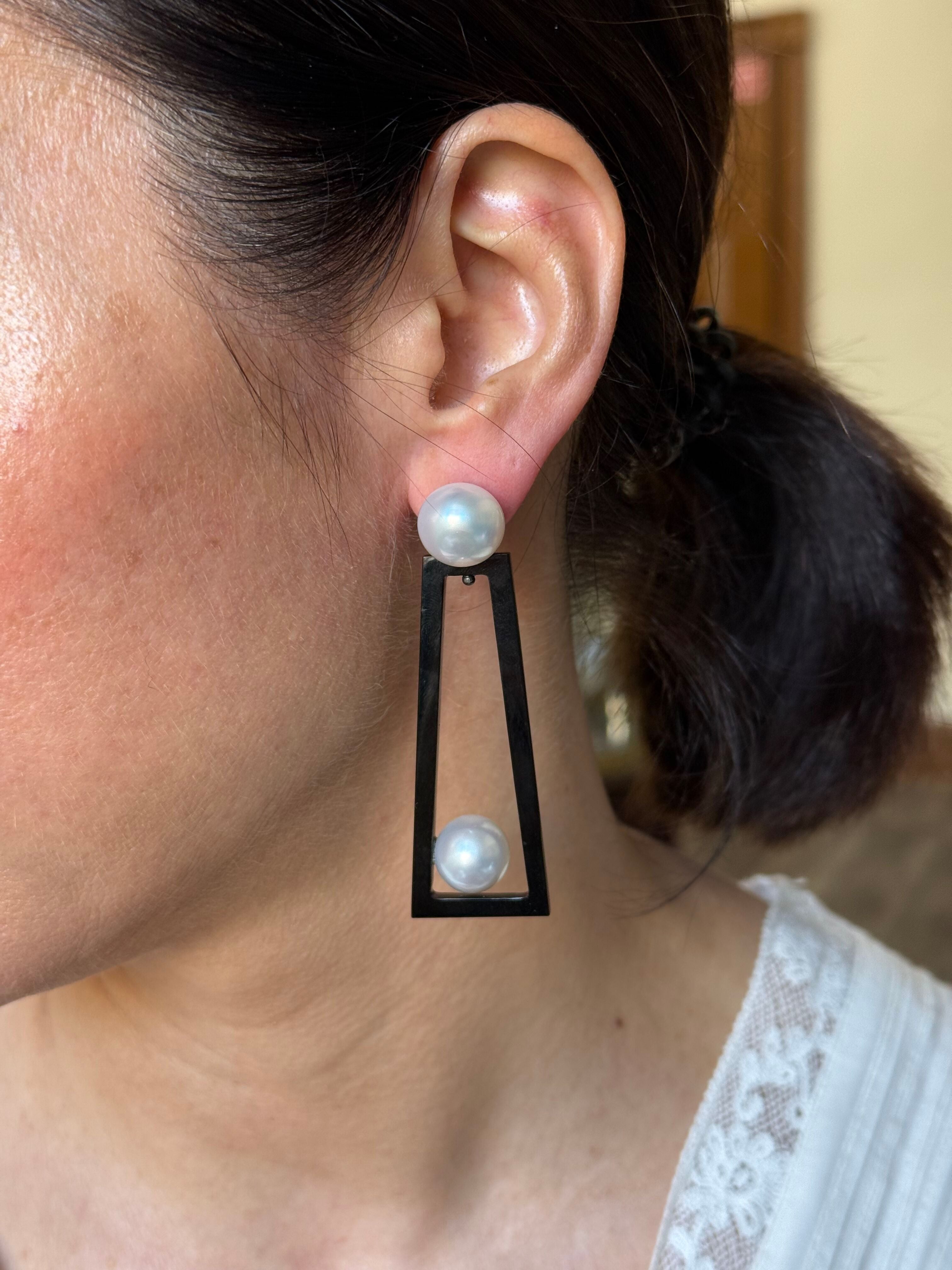 Assael South Sea Pearl Black Jade Gold Drop Earrings