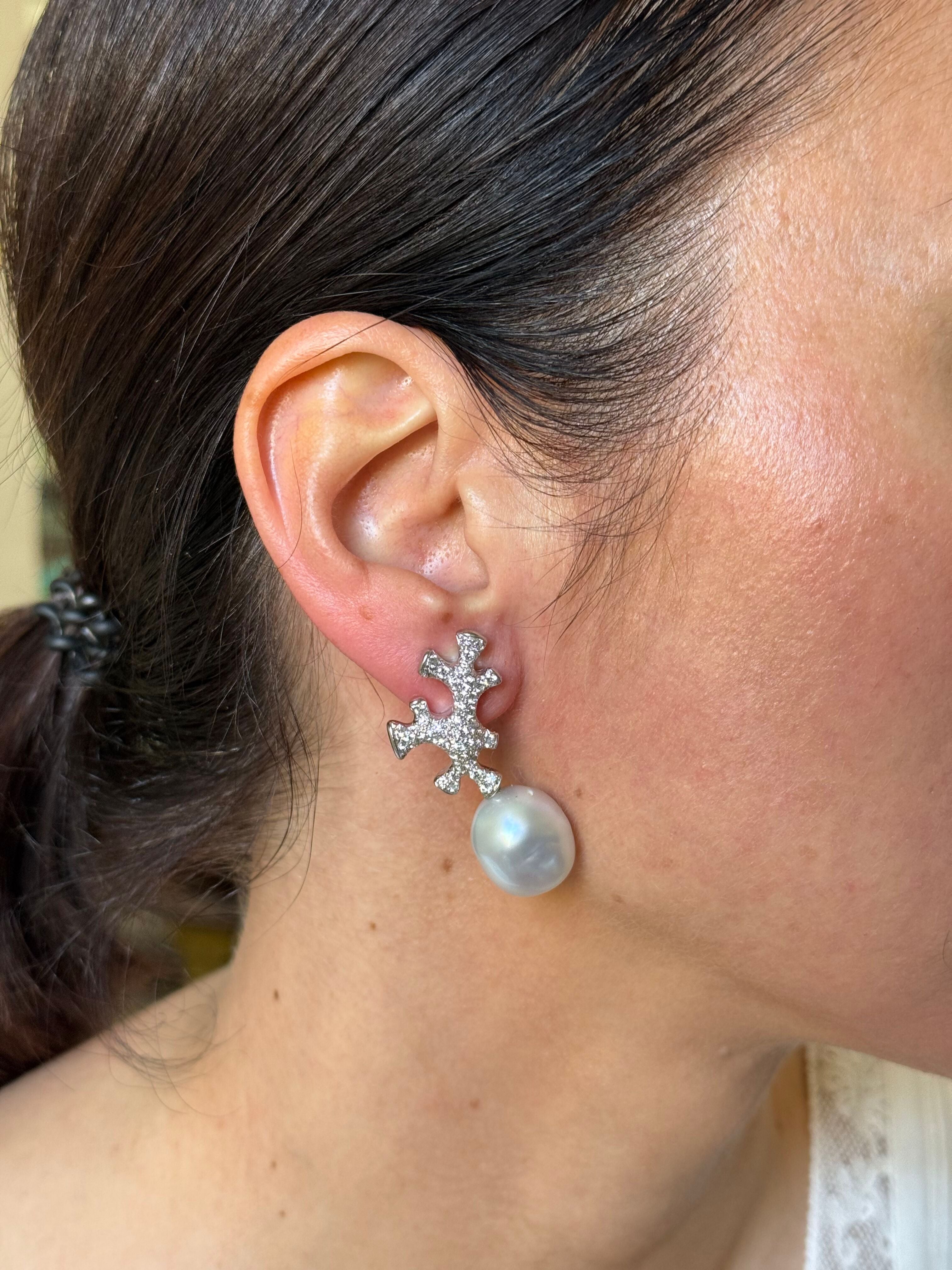 Angela Cummings Assael Platinum South Sea Pearl Diamond Earrings
