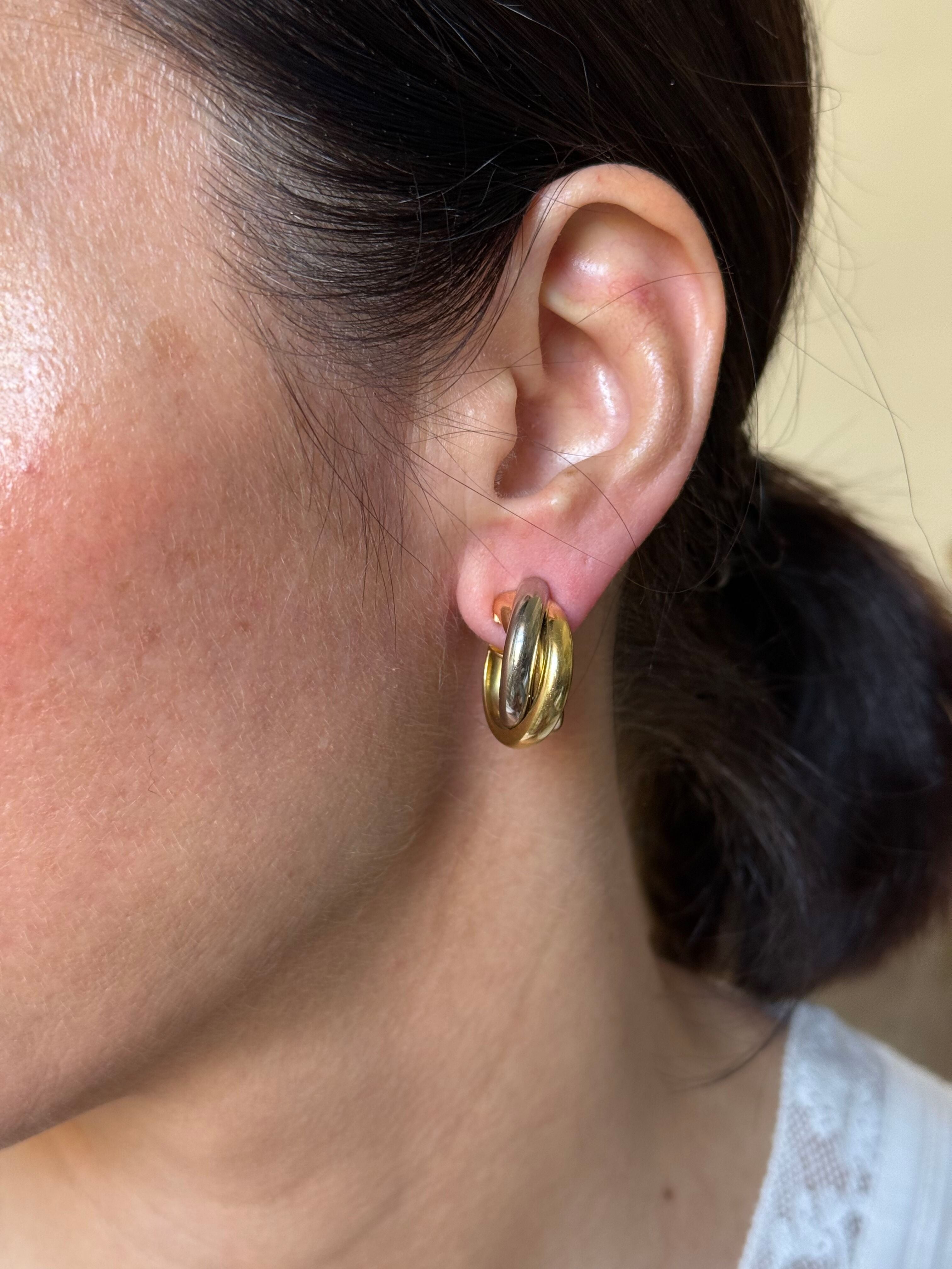 Cartier Trinity Tri Color Gold Hoop Earrings