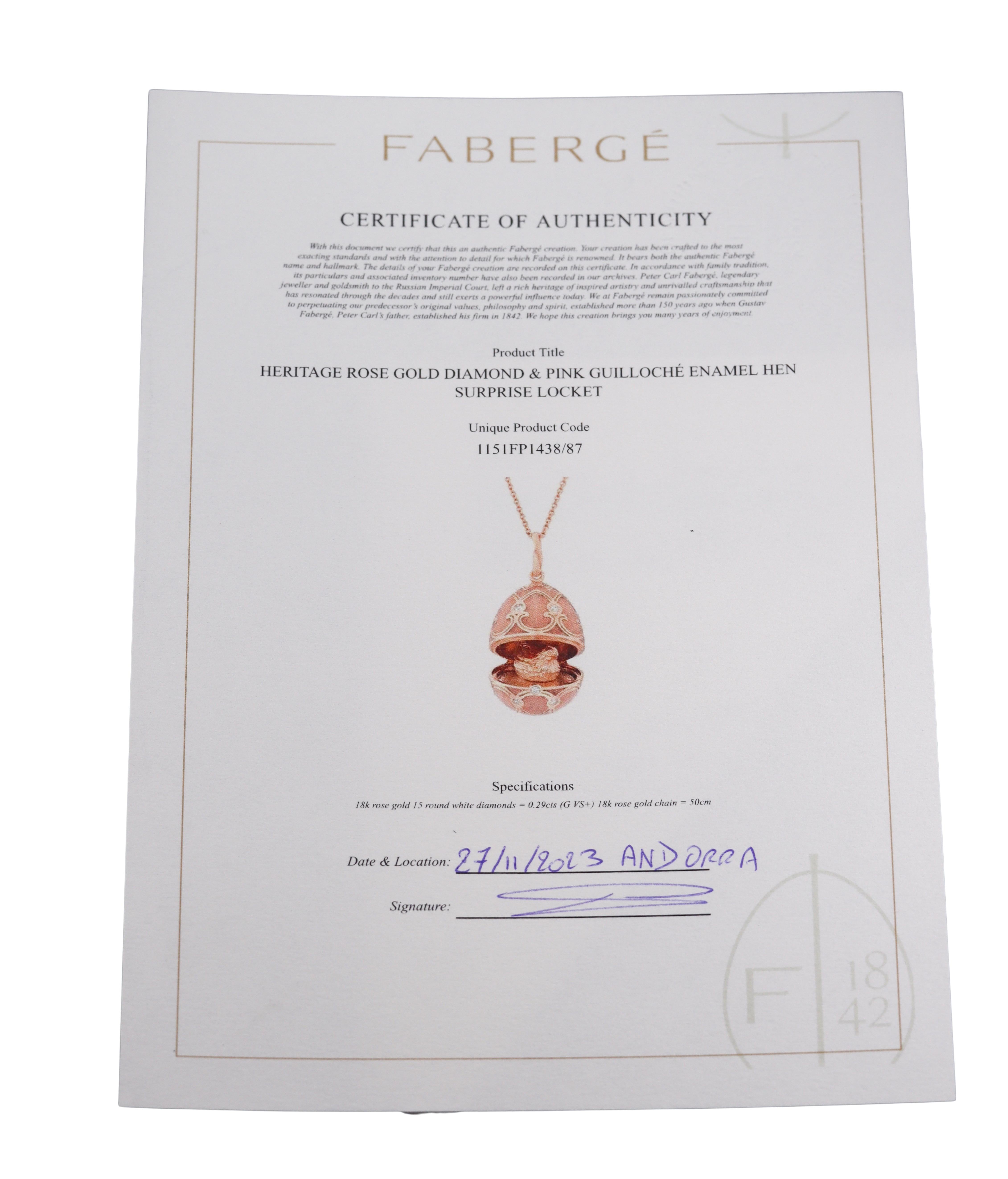 Faberge Heritage Gold Diamond Enamel Egg Chicken Locket Pendant Necklace