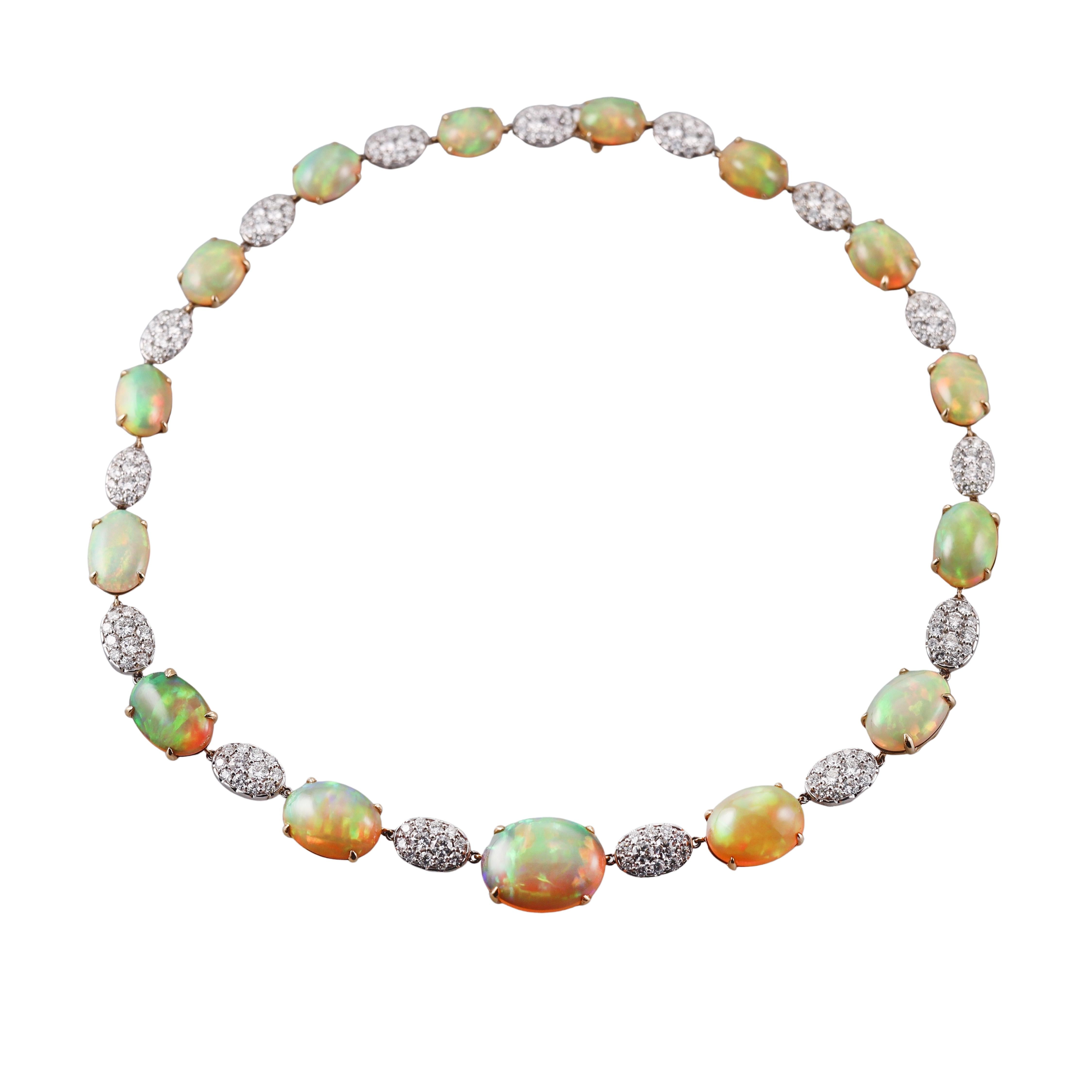 68.39ctw Opal 10.21ctw Diamond Gold Necklace