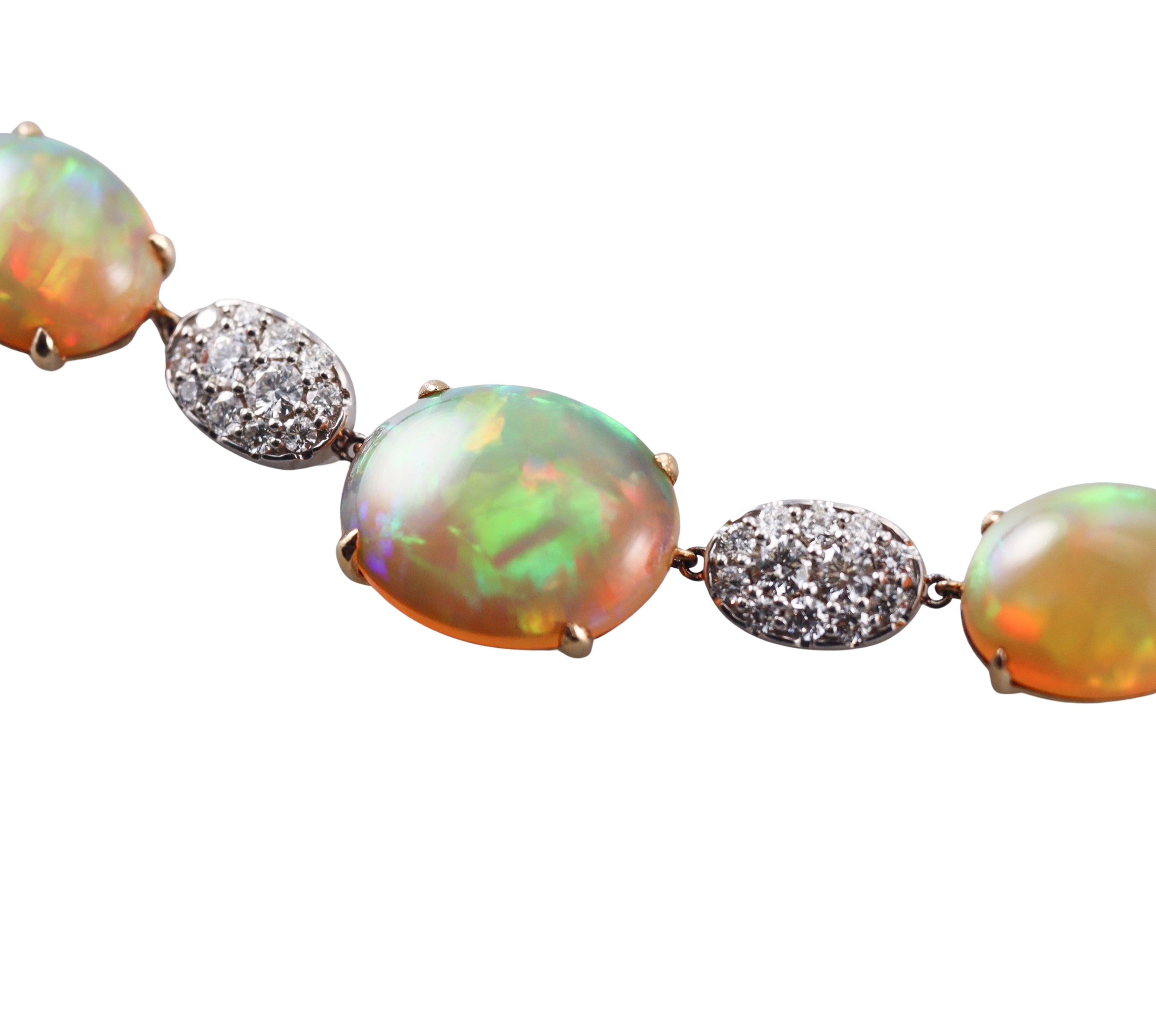 68.39ctw Opal 10.21ctw Diamond Gold Necklace