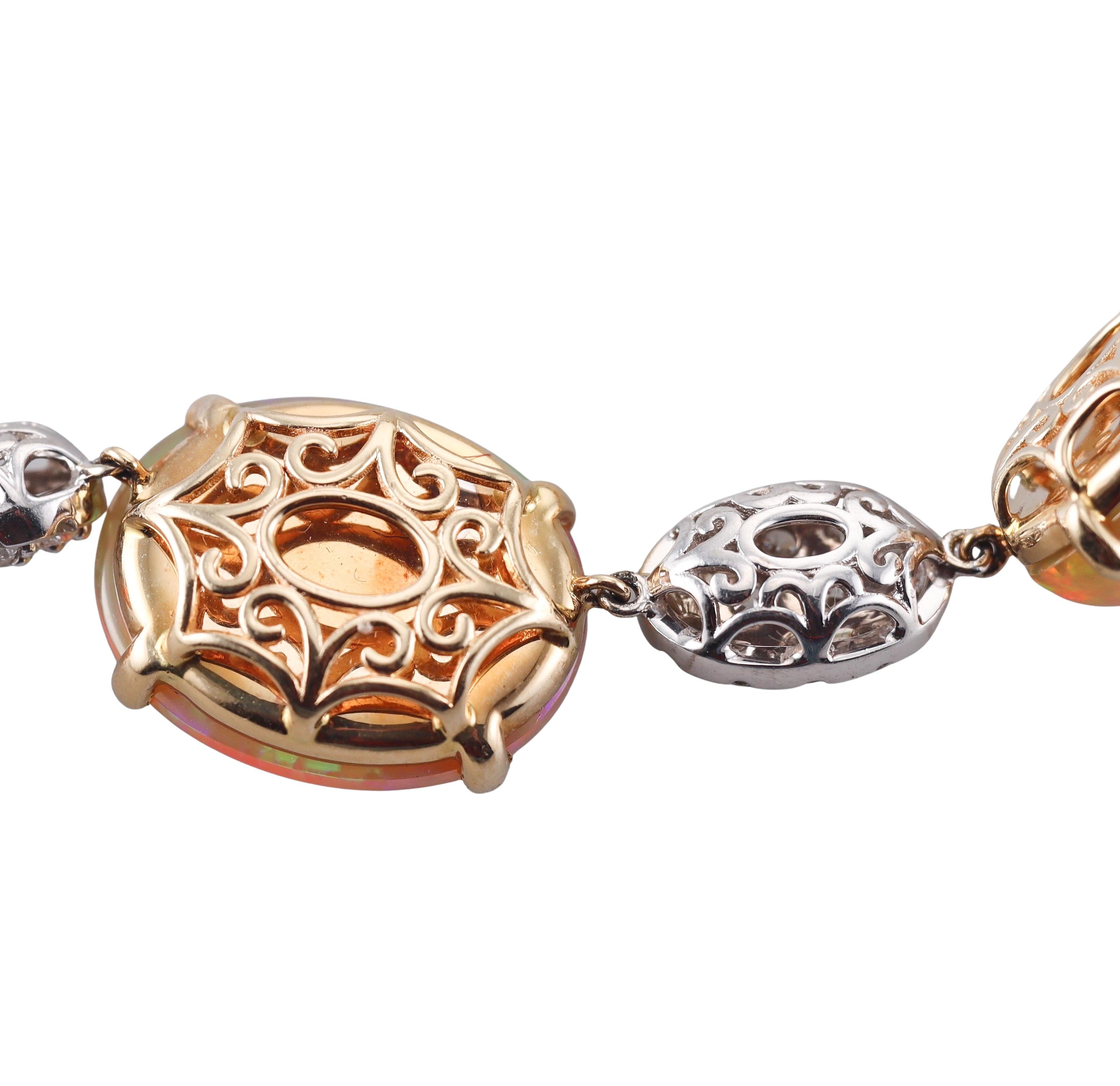 68.39ctw Opal 10.21ctw Diamond Gold Necklace