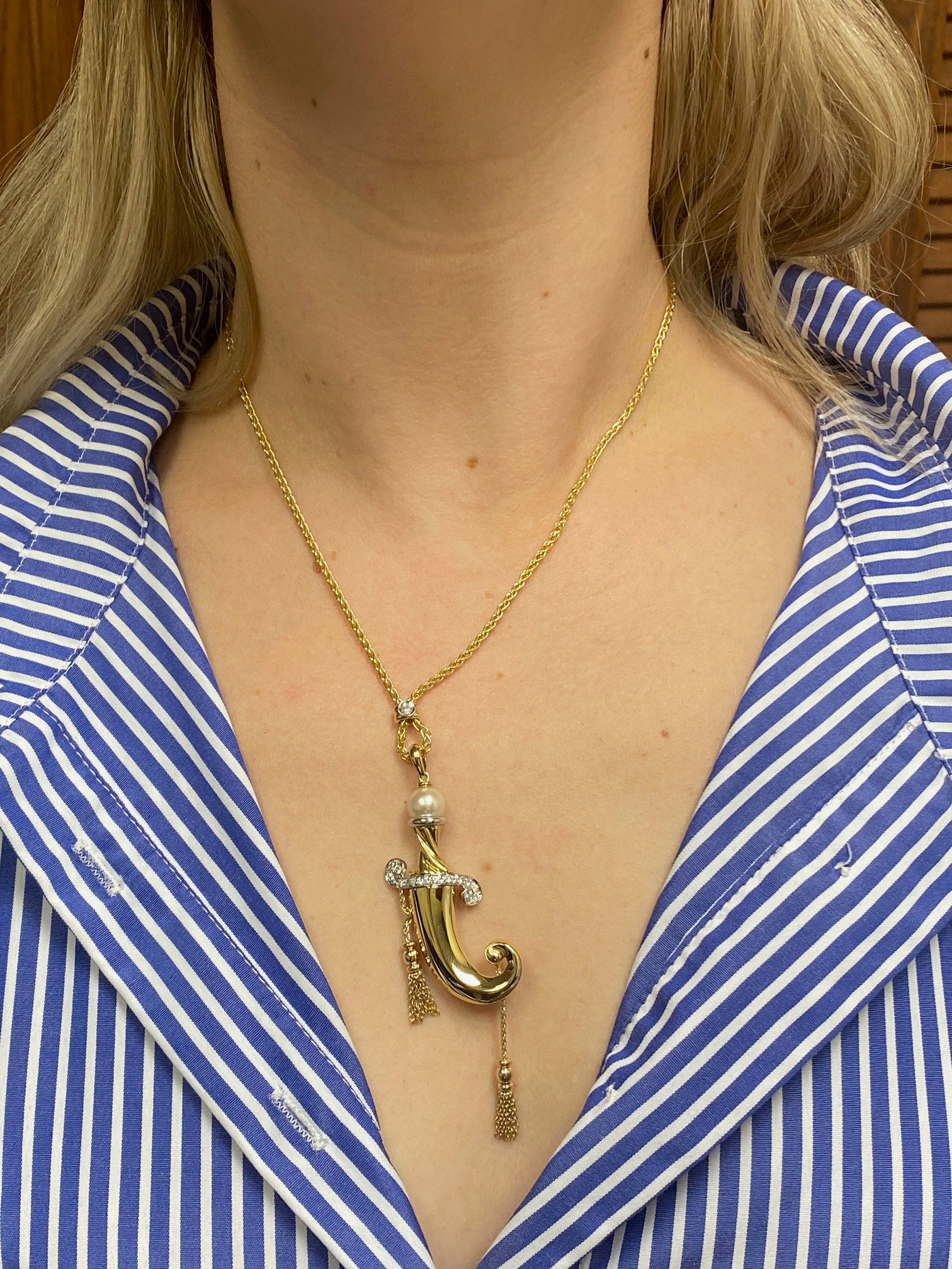 Zydo Diamond Pearl Gold Pendant Necklace