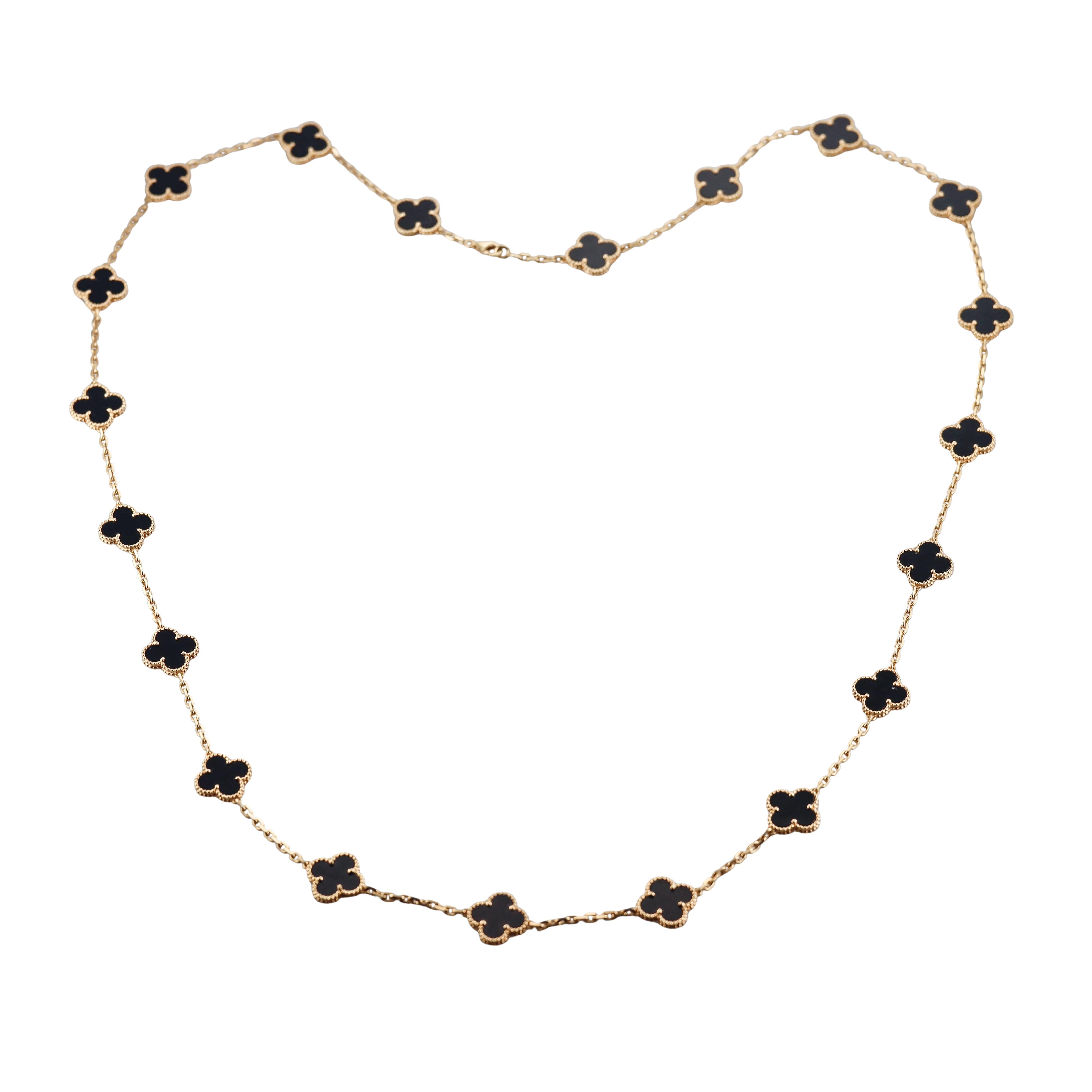 Van Cleef & Arpels Vintage Alhambra 20 Motif Onyx Gold Long Necklace