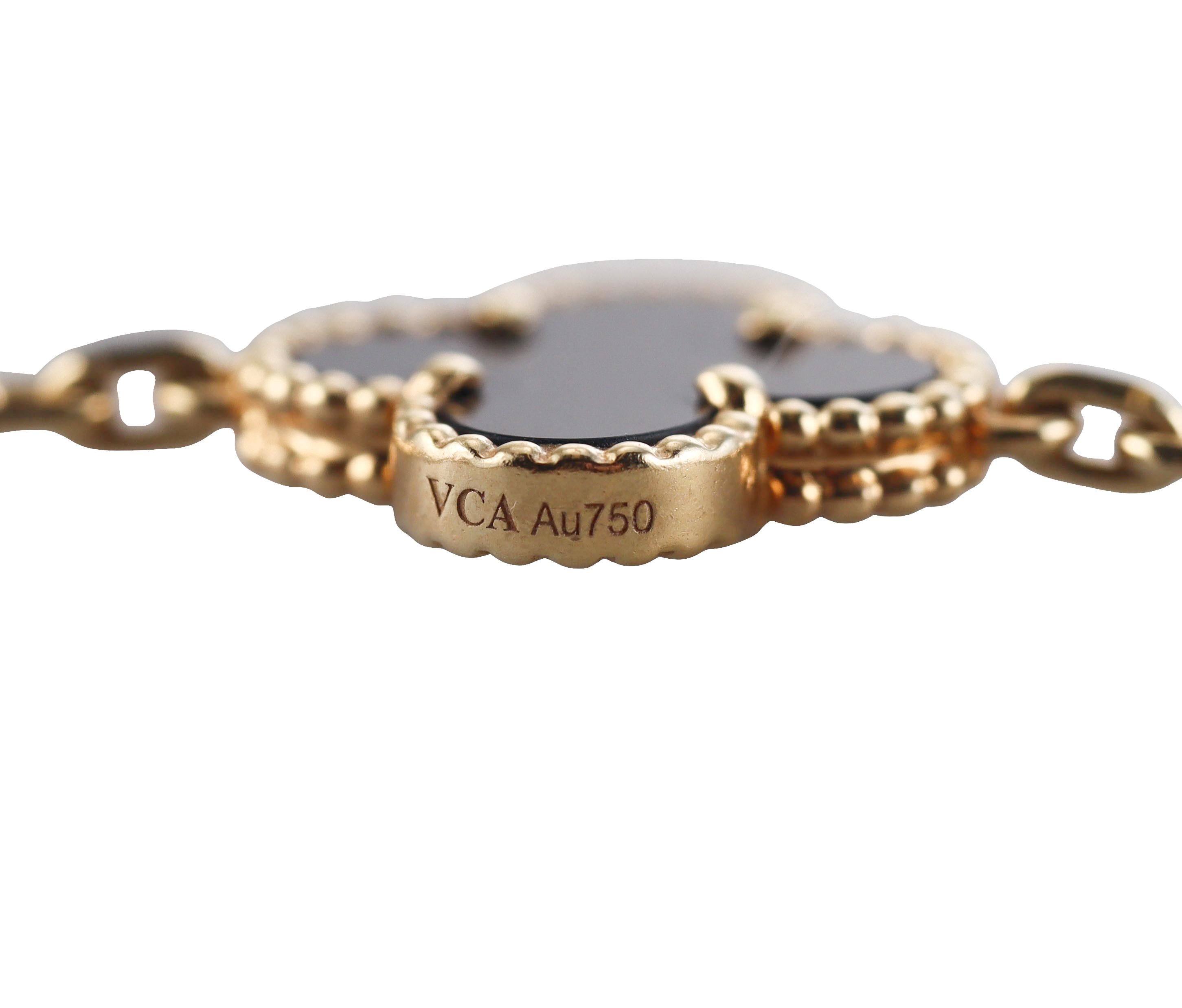 Van Cleef & Arpels Vintage Alhambra 20 Motif Onyx Gold Long Necklace