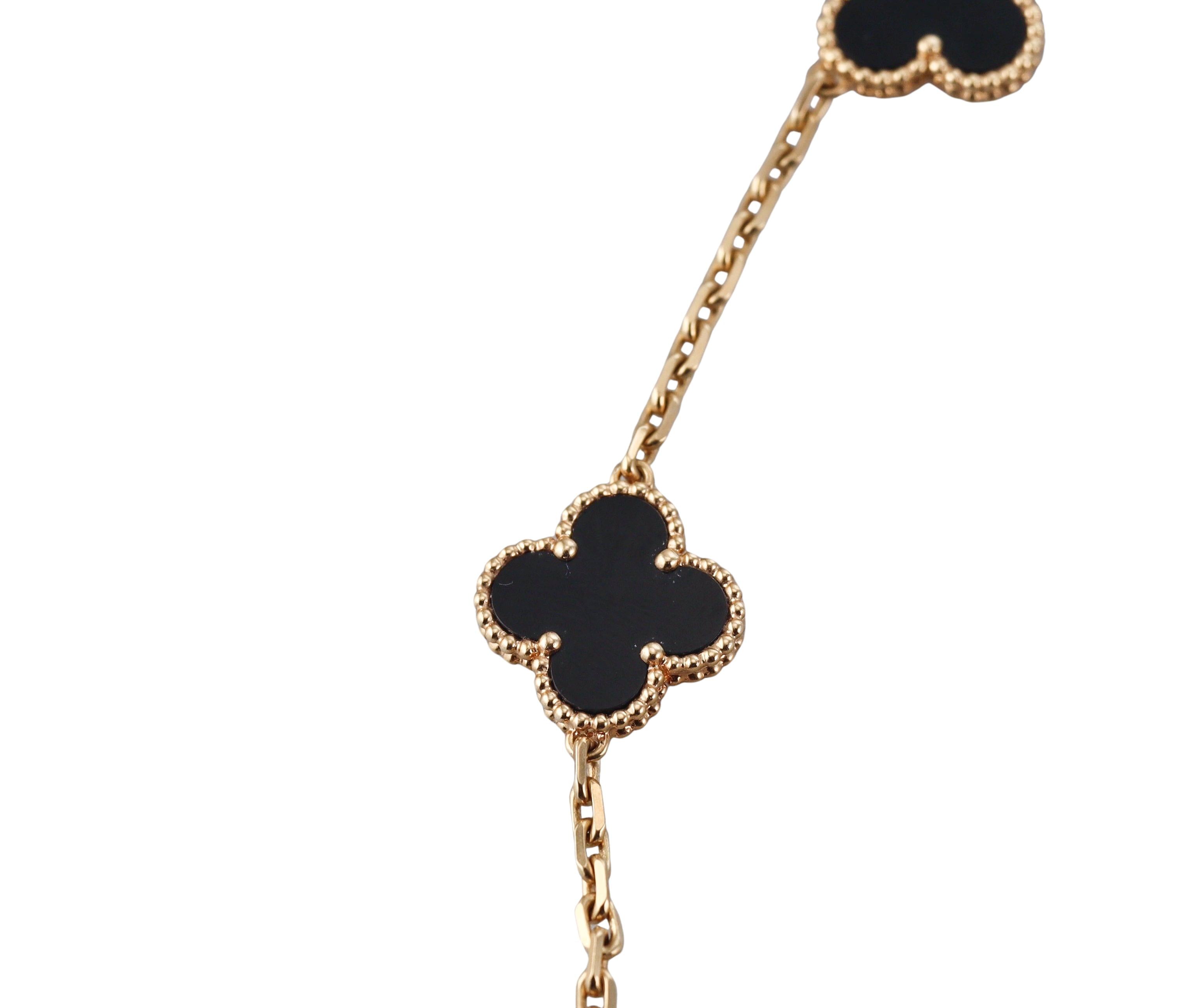 Van Cleef & Arpels Vintage Alhambra Onyx 10 Motif Gold Necklace