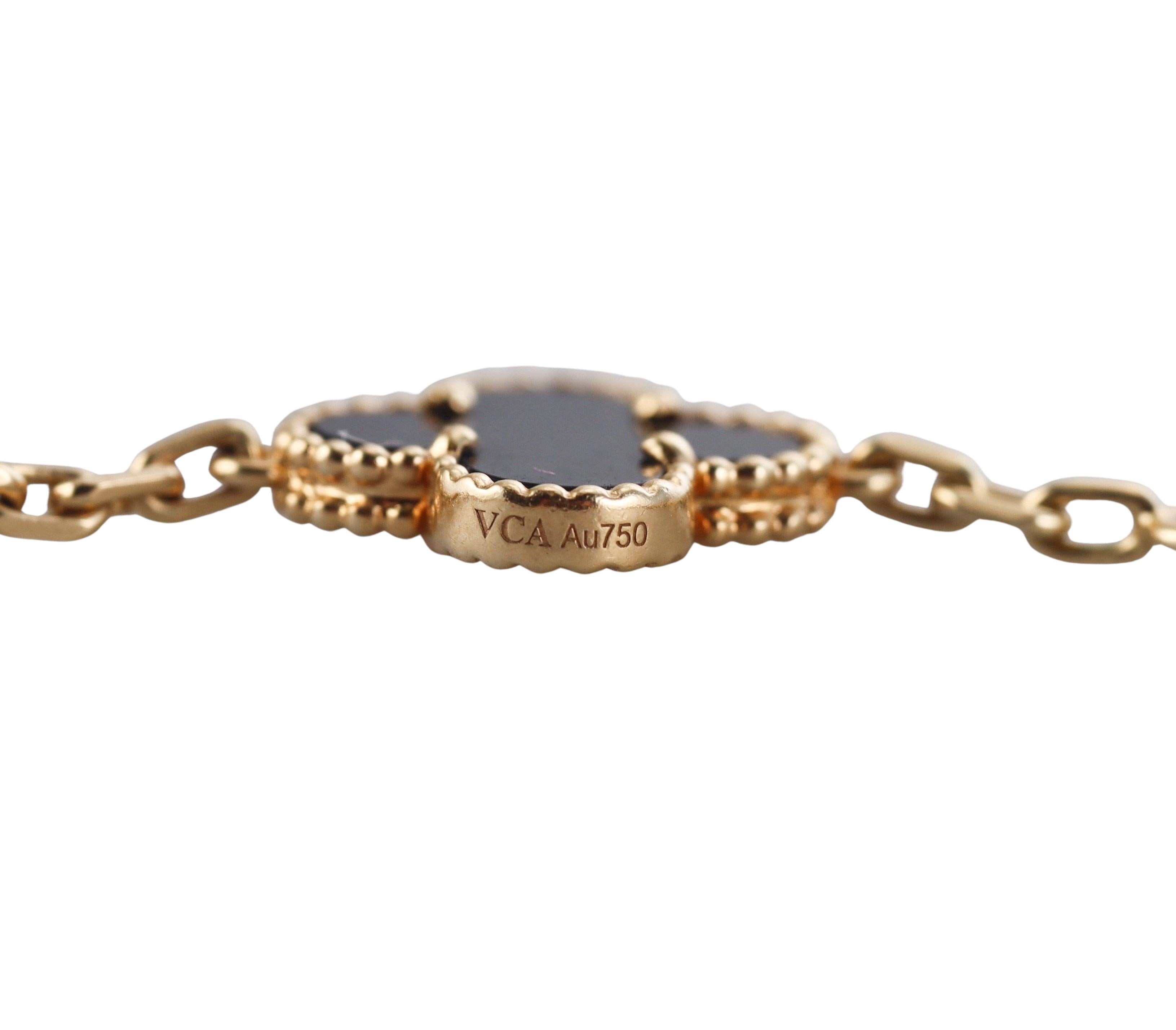 Van Cleef & Arpels Vintage Alhambra Onyx 10 Motif Gold Necklace