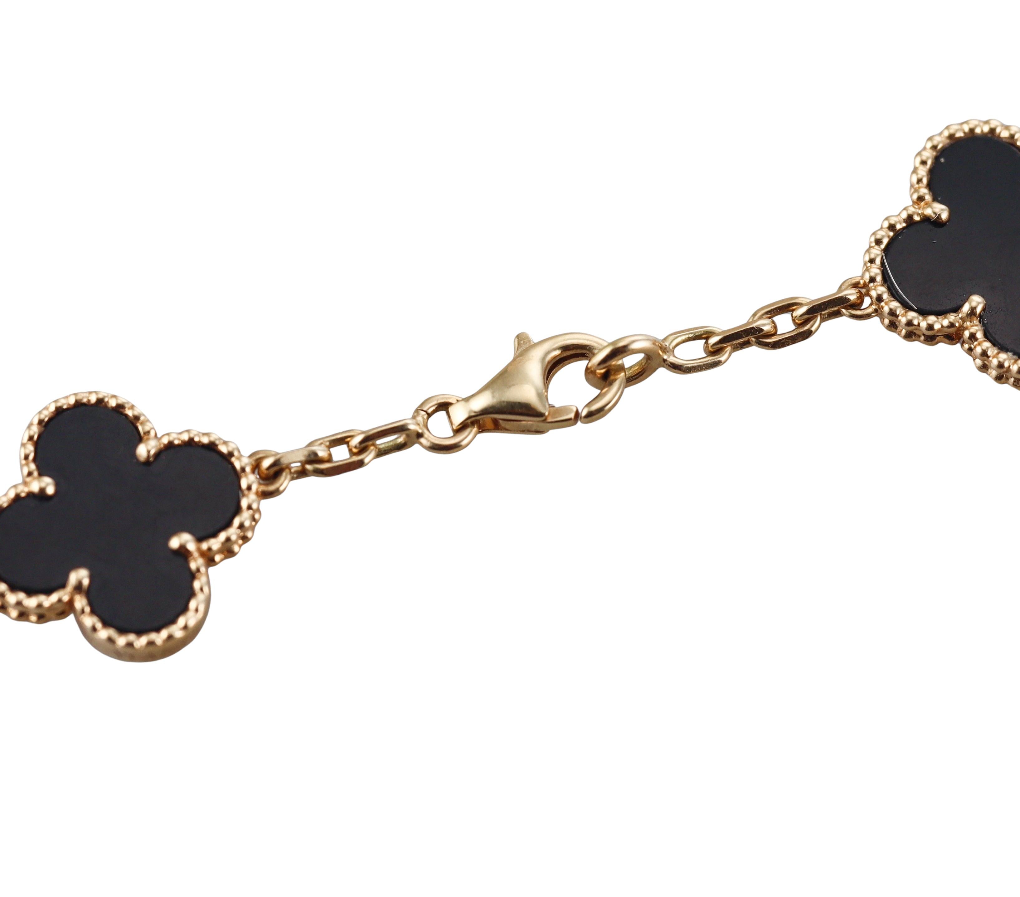 Van Cleef & Arpels Vintage Alhambra Onyx 10 Motif Gold Necklace