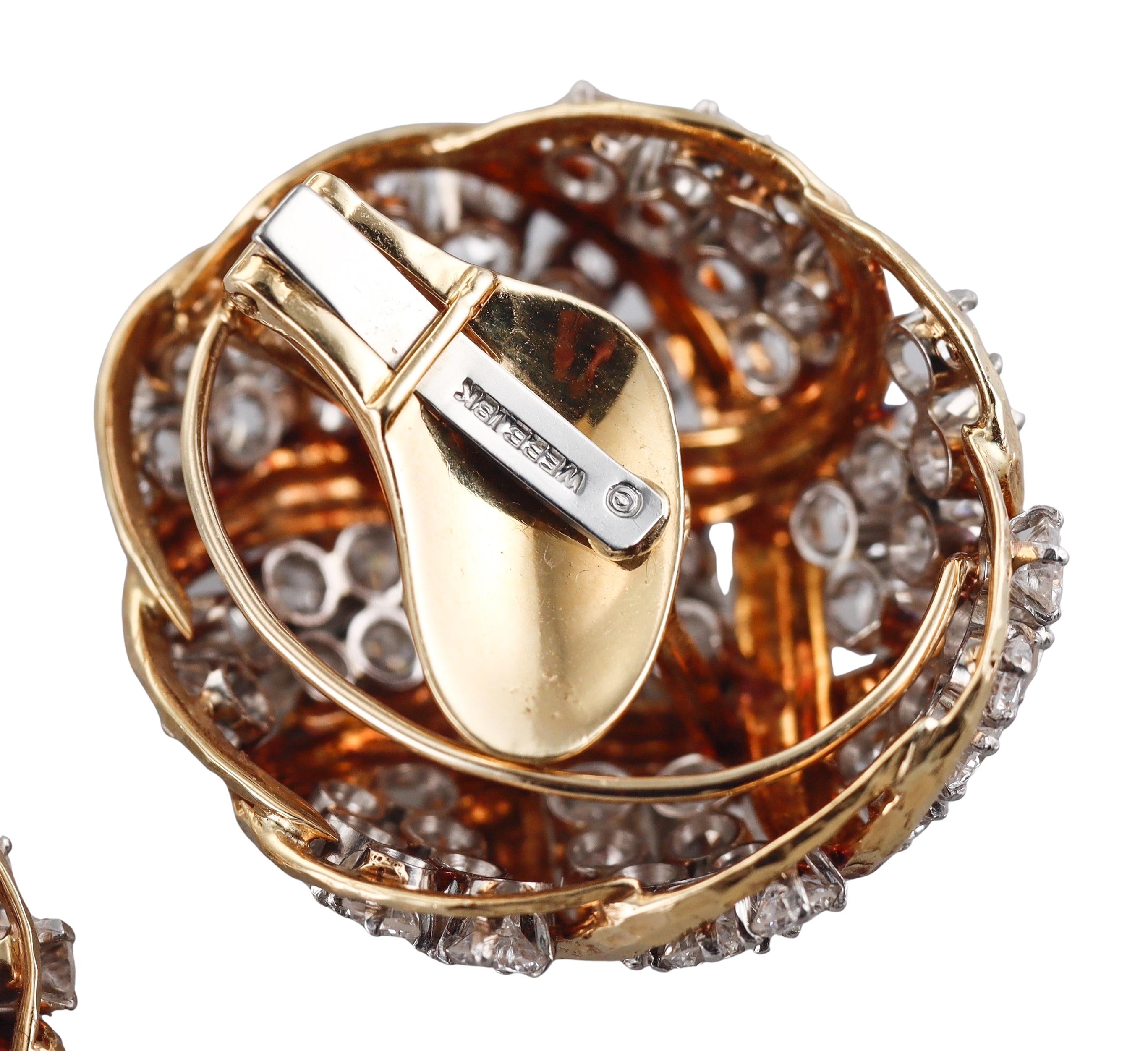 Vintage David Webb Carat Diamond Gold Platinum Earrings