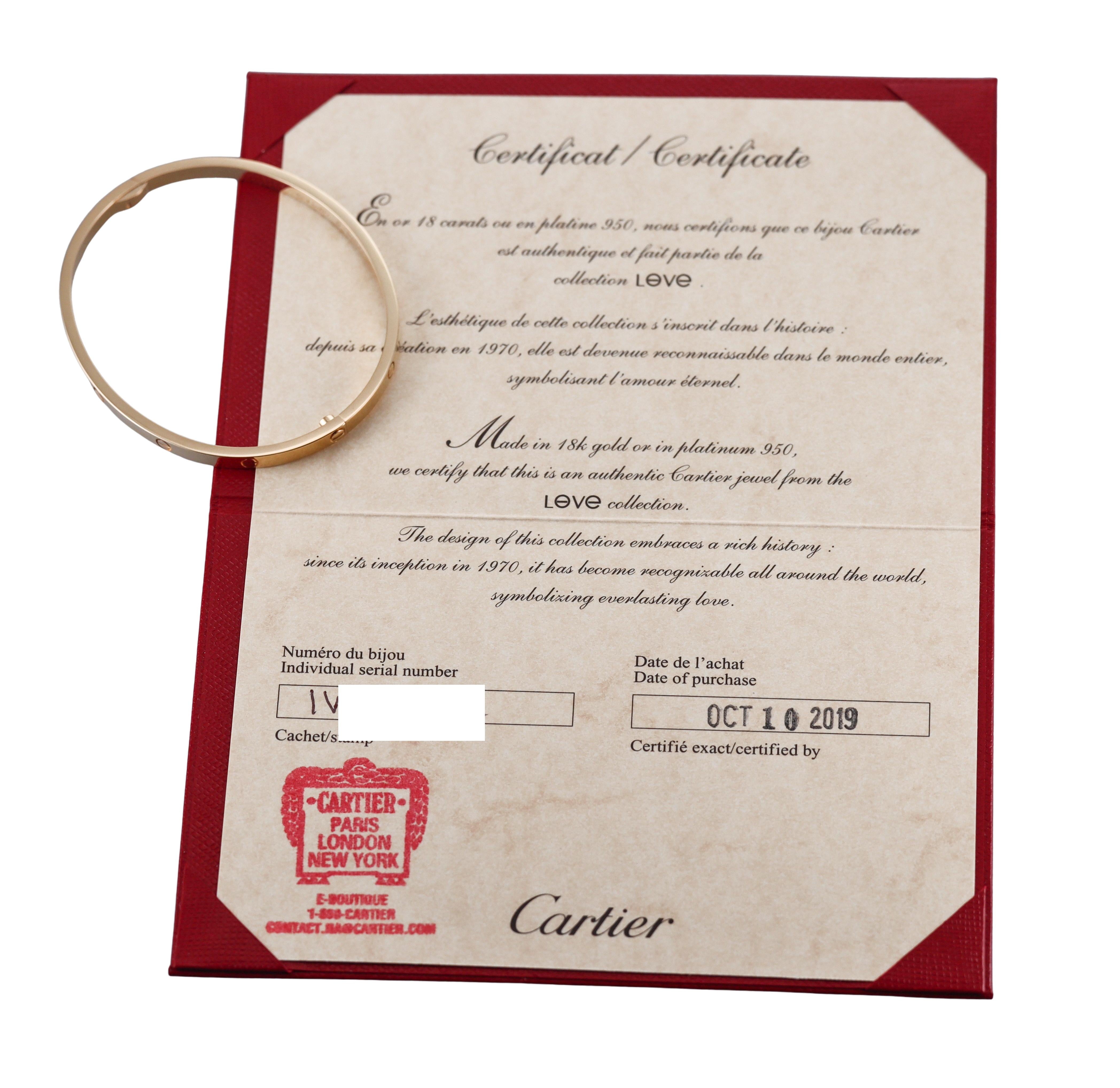 Cartier Love Yellow Gold Small Model Bracelet Size 17