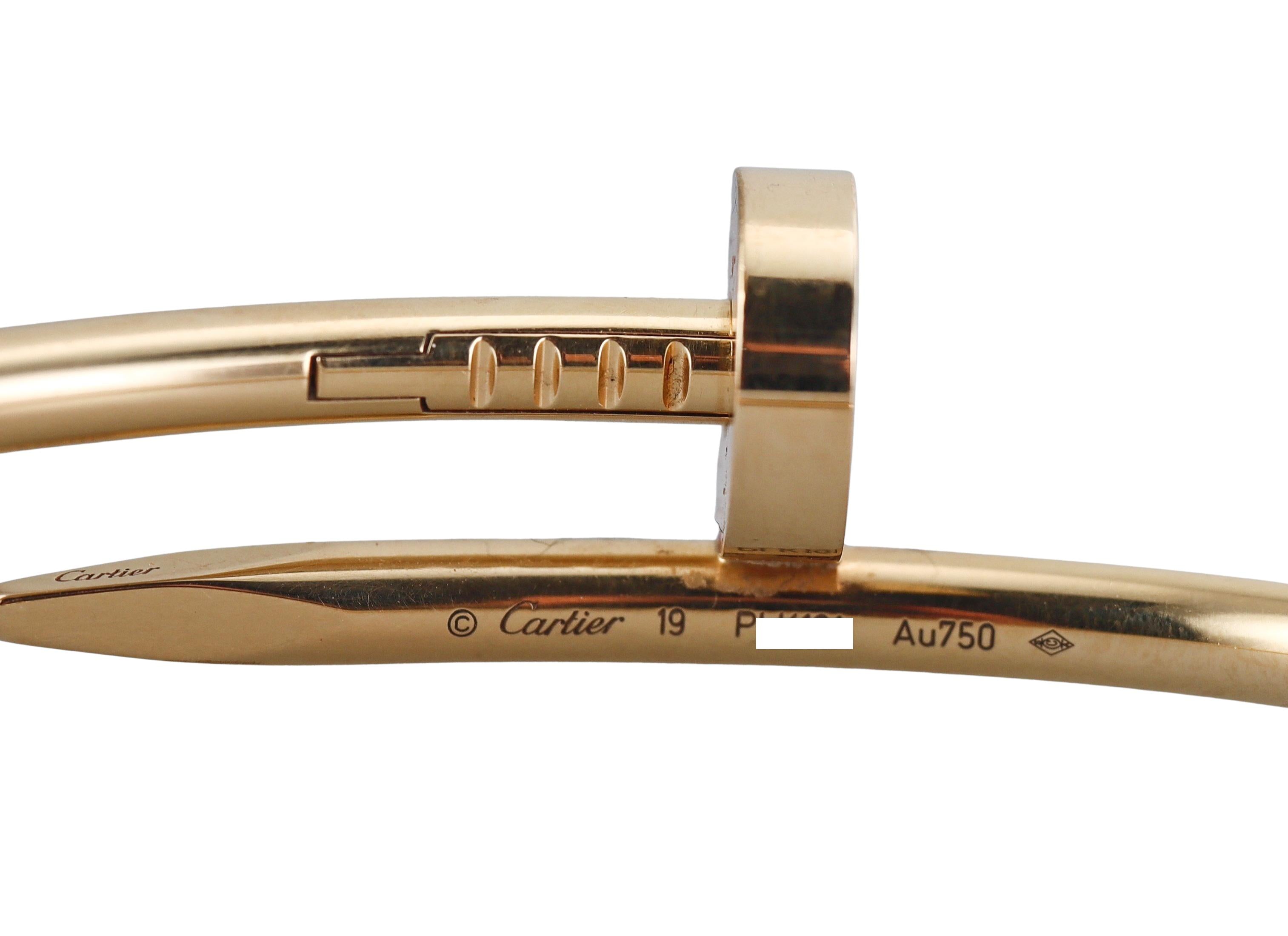 Cartier Juste Un Clou Yellow Gold Nail Bracelet Size 19