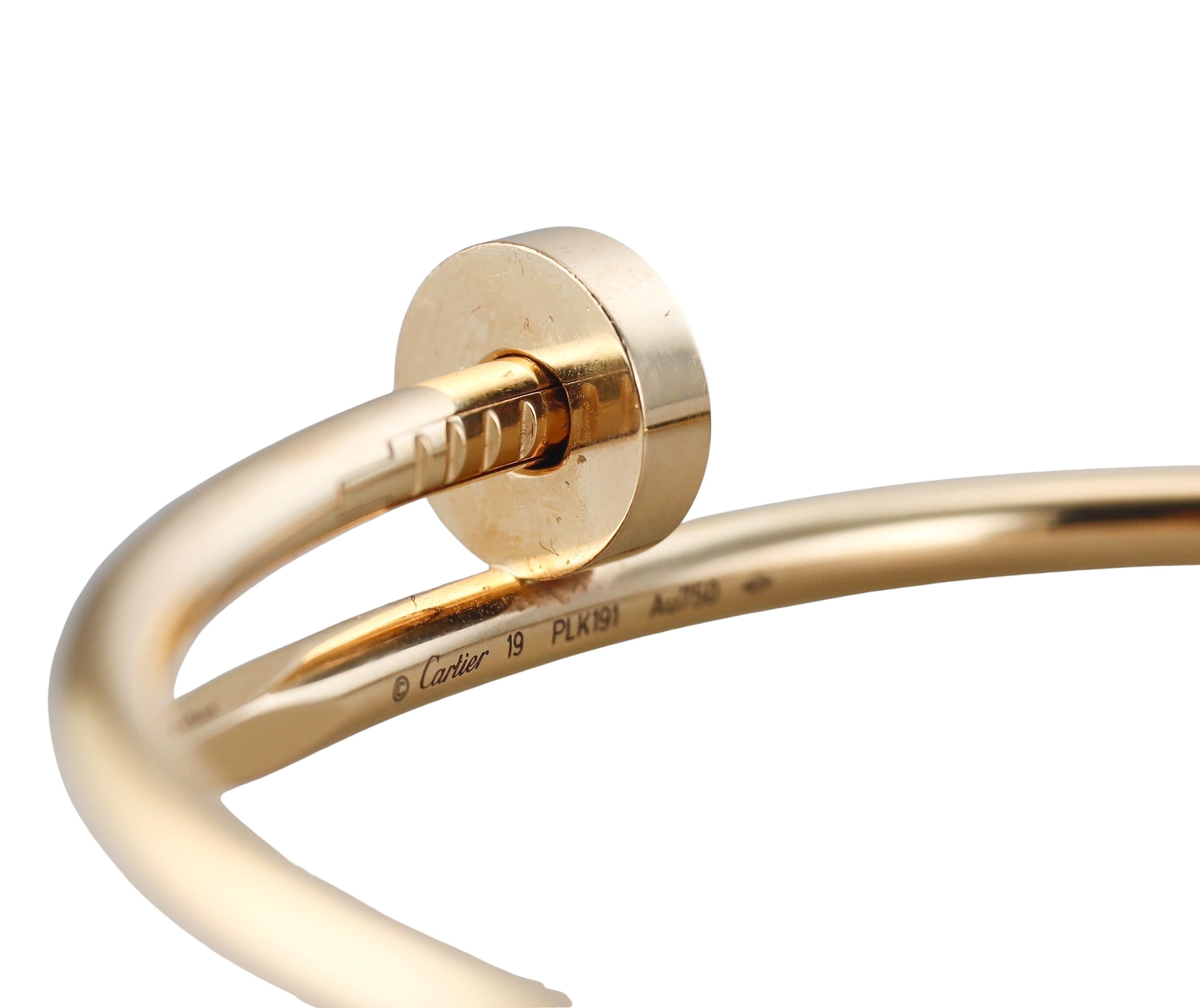 Cartier Juste Un Clou Yellow Gold Nail Bracelet Size 19
