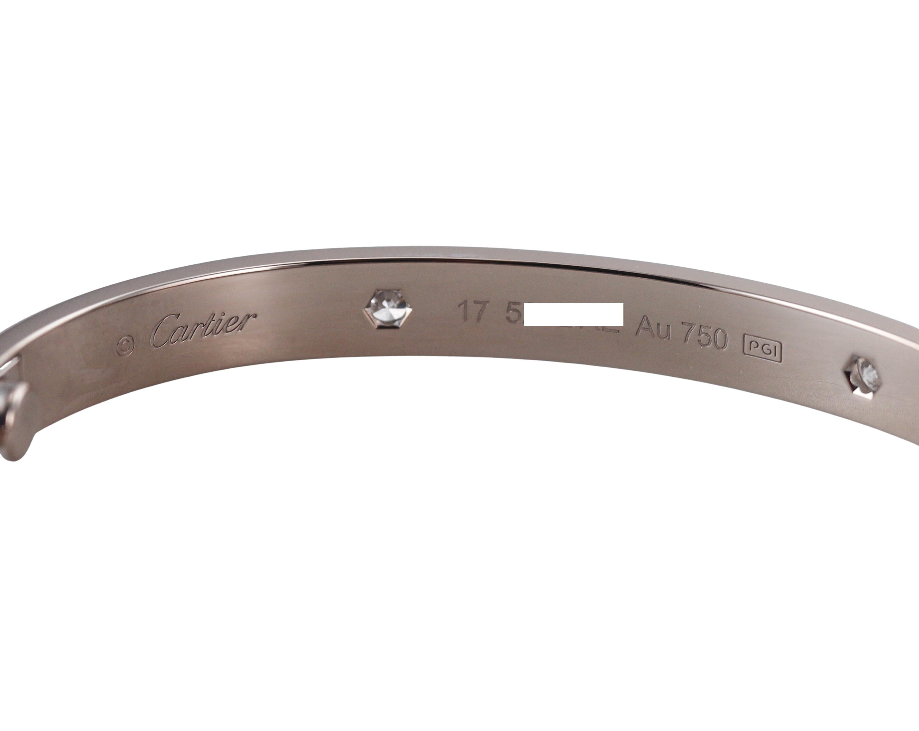 Cartier Love White Gold 4 Diamond Classic Model Bracelet Size 17