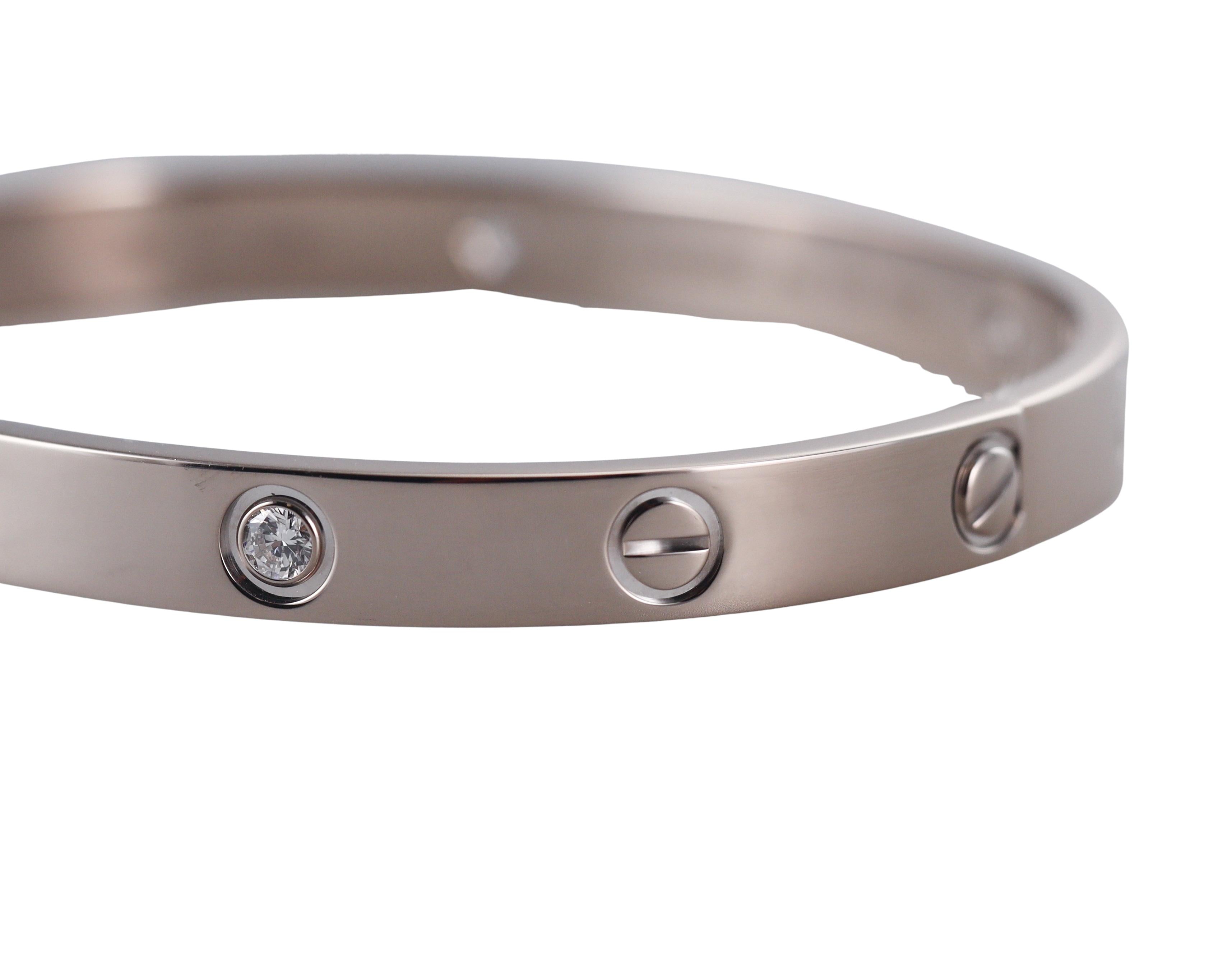 Cartier Love White Gold 4 Diamond Classic Model Bracelet Size 17