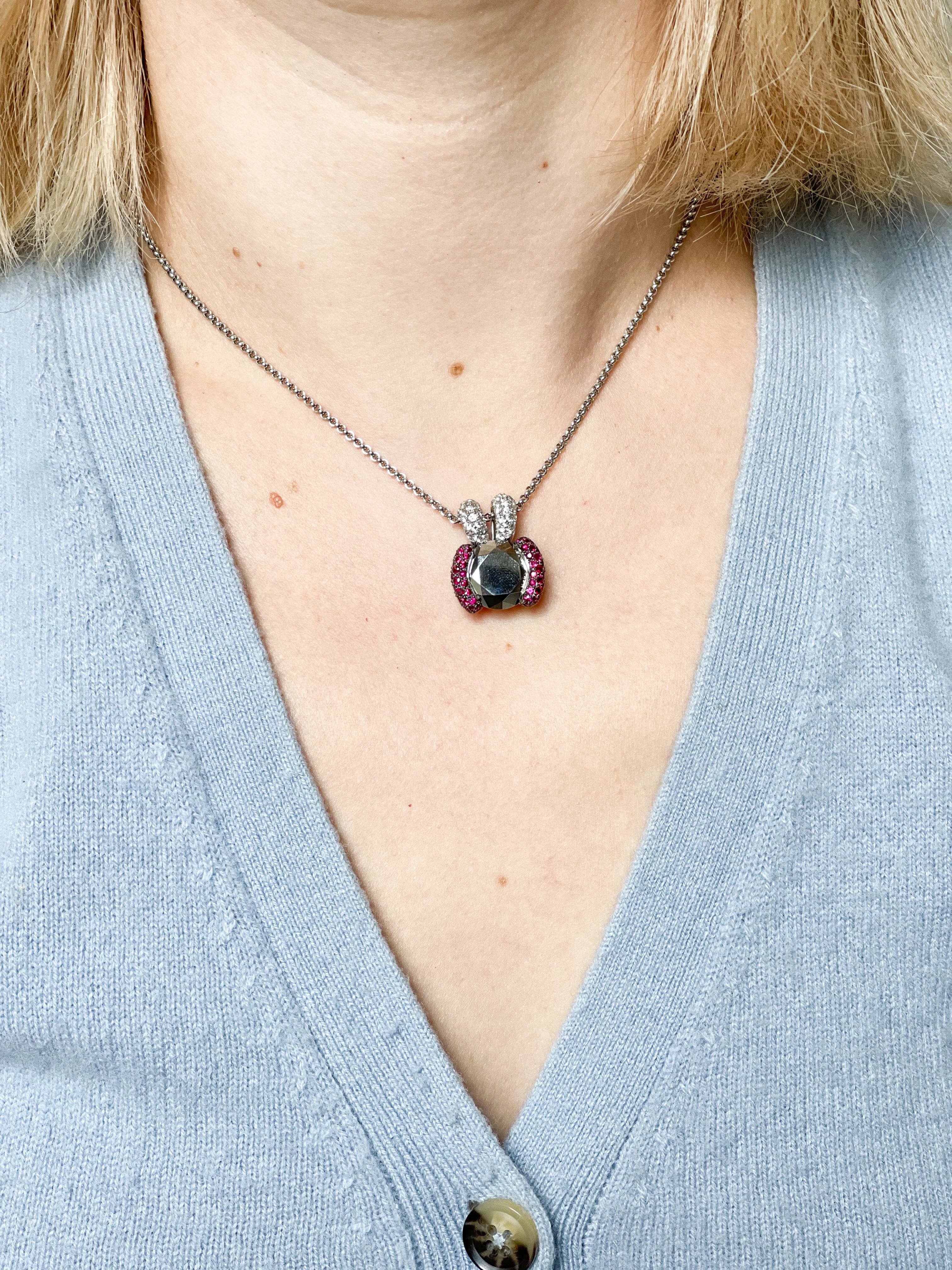 Chopard Ruby Hematite Gold Pendant Necklace