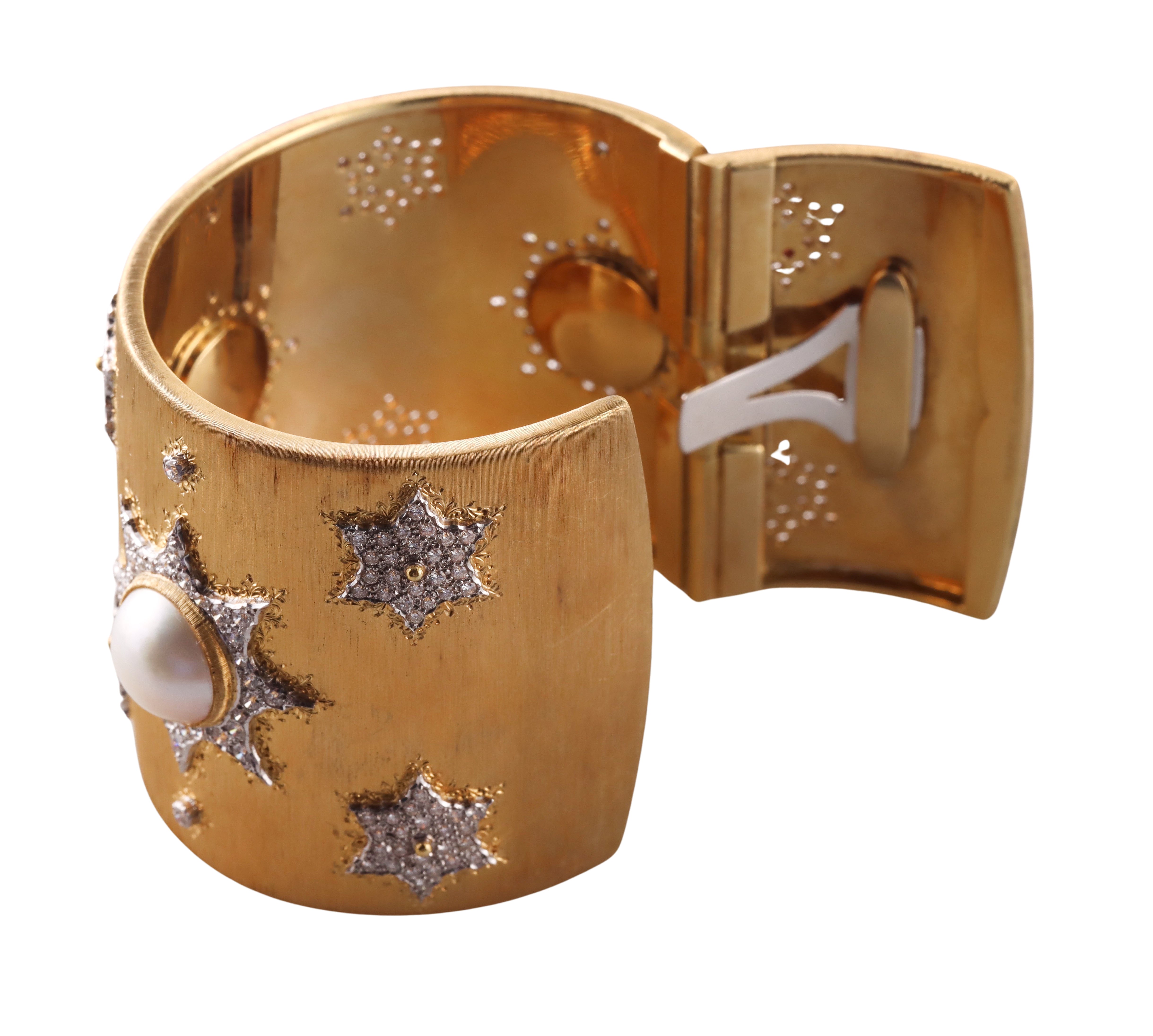 Mario Buccellati Pearl Diamond Gold Cuff Bracelet