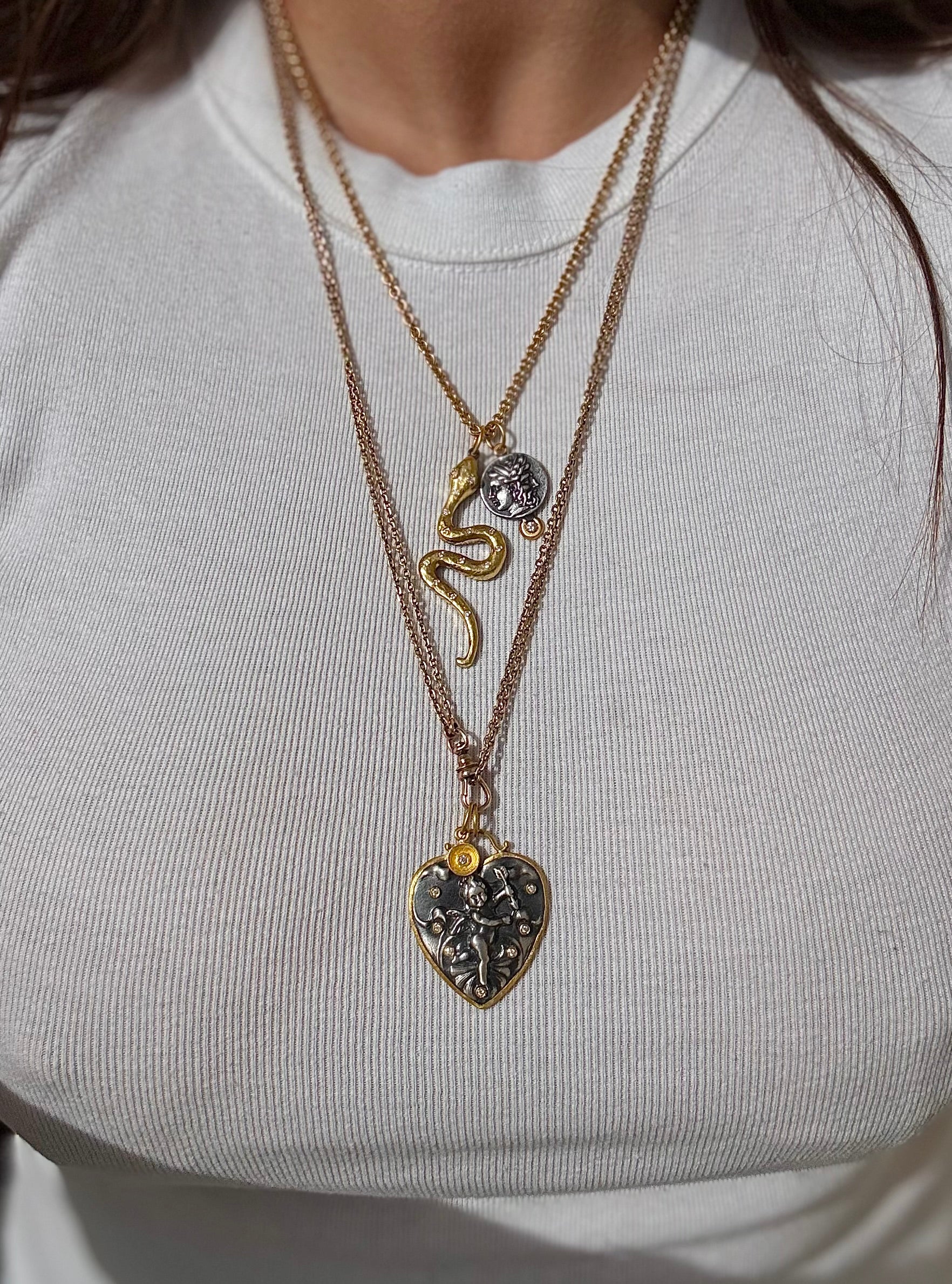 Ancient Inspired Gold Silver Diamond Mother of Pearl Athena's Owl Pendant