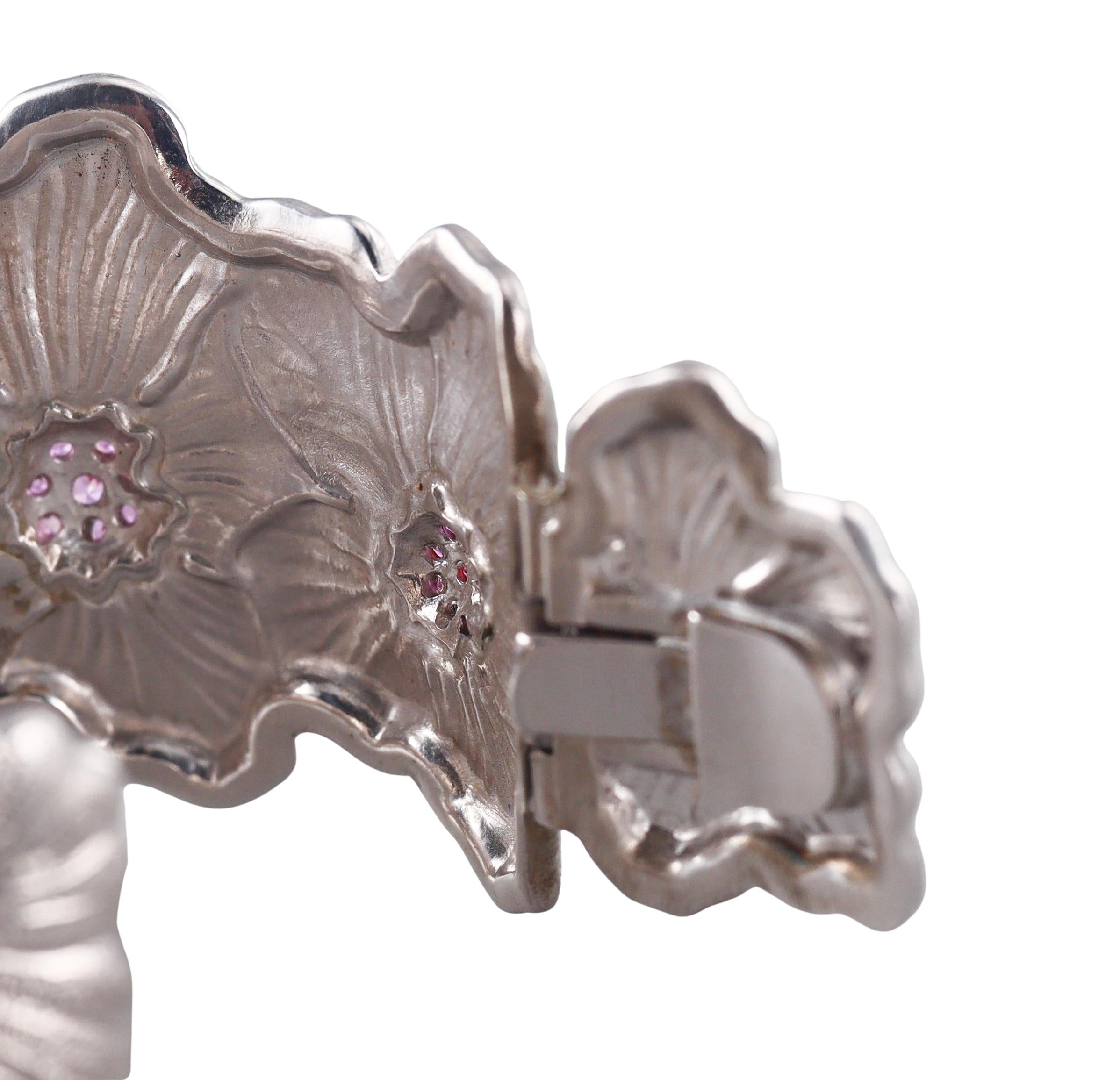 Buccellati Blossoms Pink Sapphire Sterling Silver Cuff Bracelet