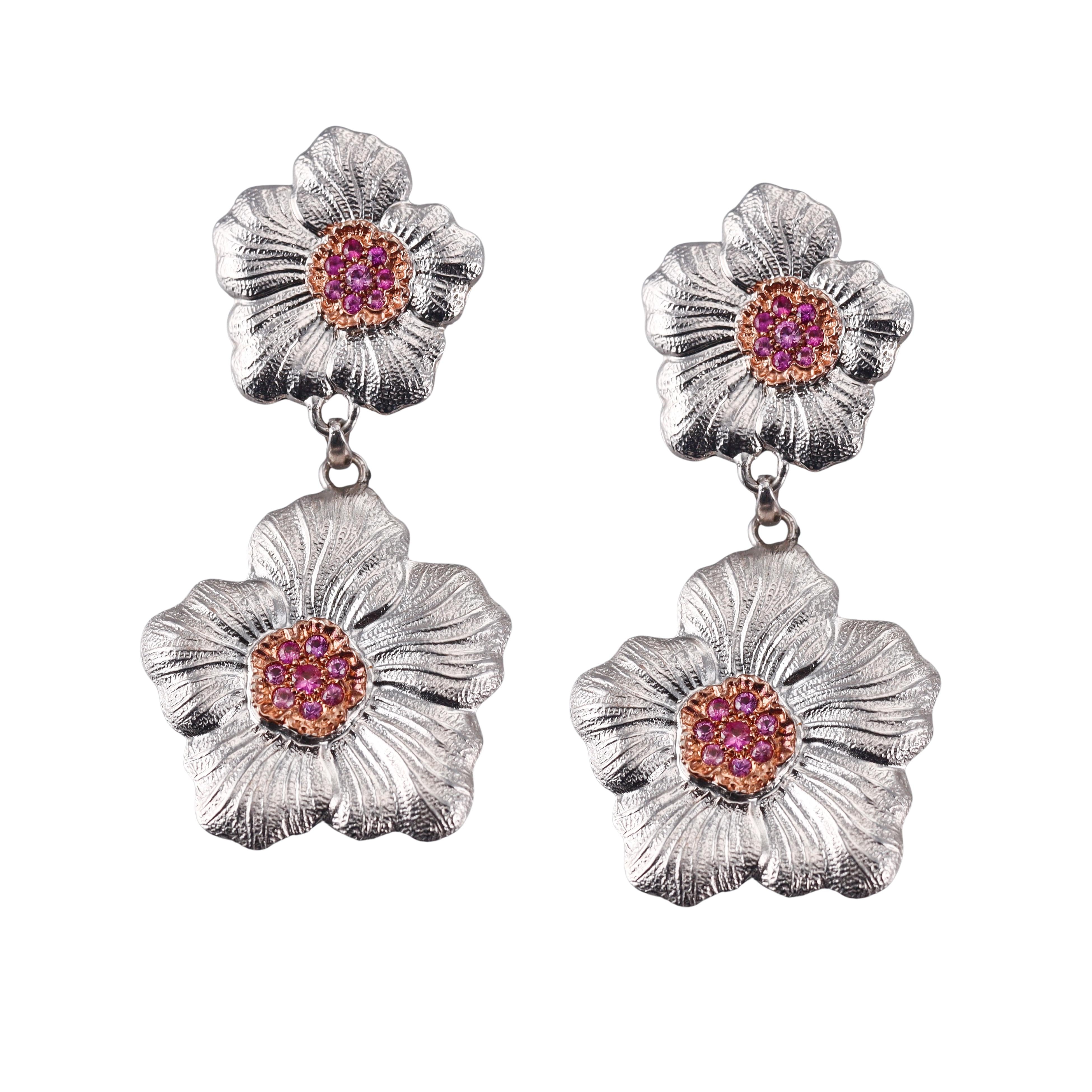 Buccellati Blossoms Pink Sapphire Sterling Silver Drop Earrings