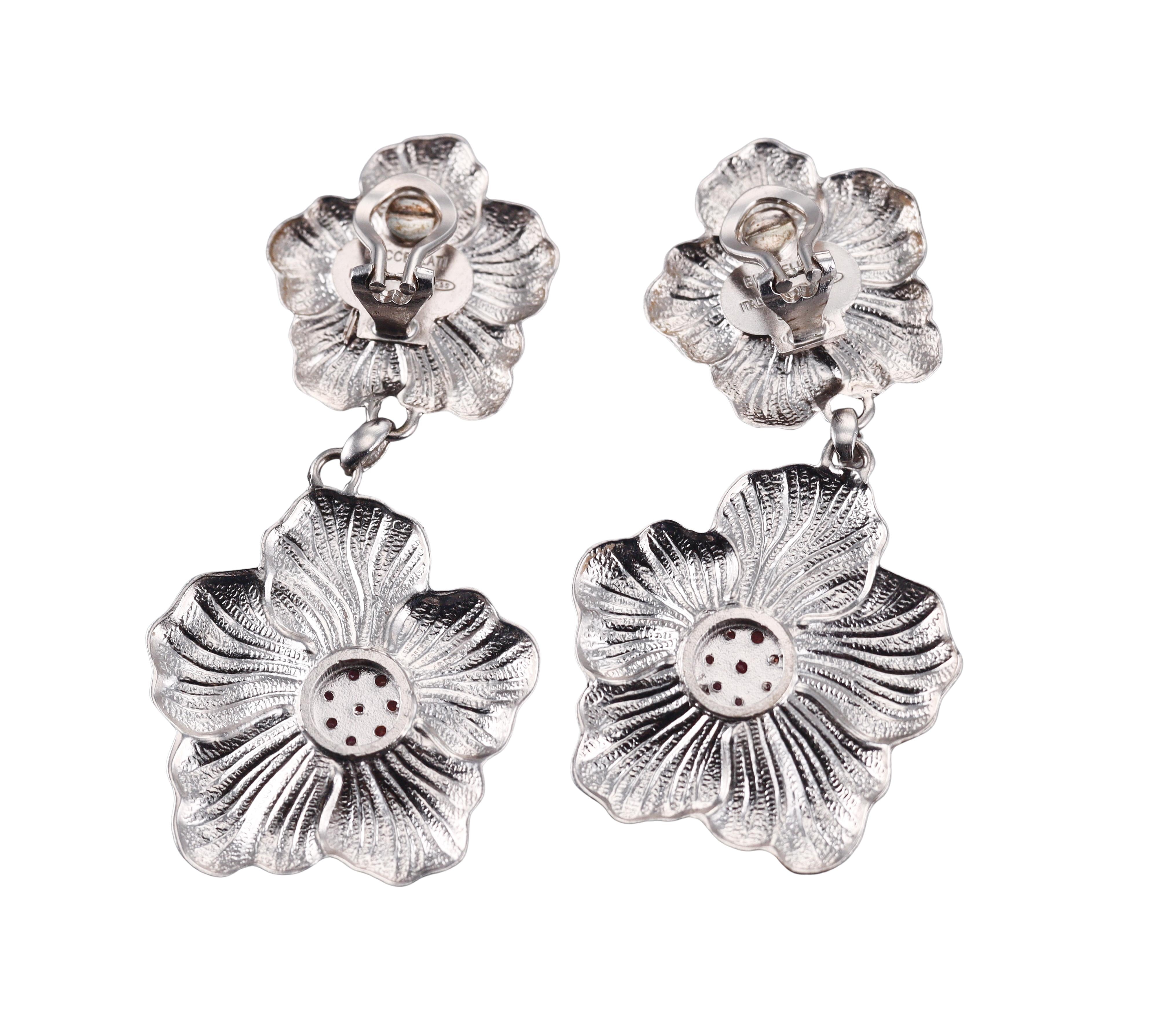 Buccellati Blossoms Pink Sapphire Sterling Silver Drop Earrings