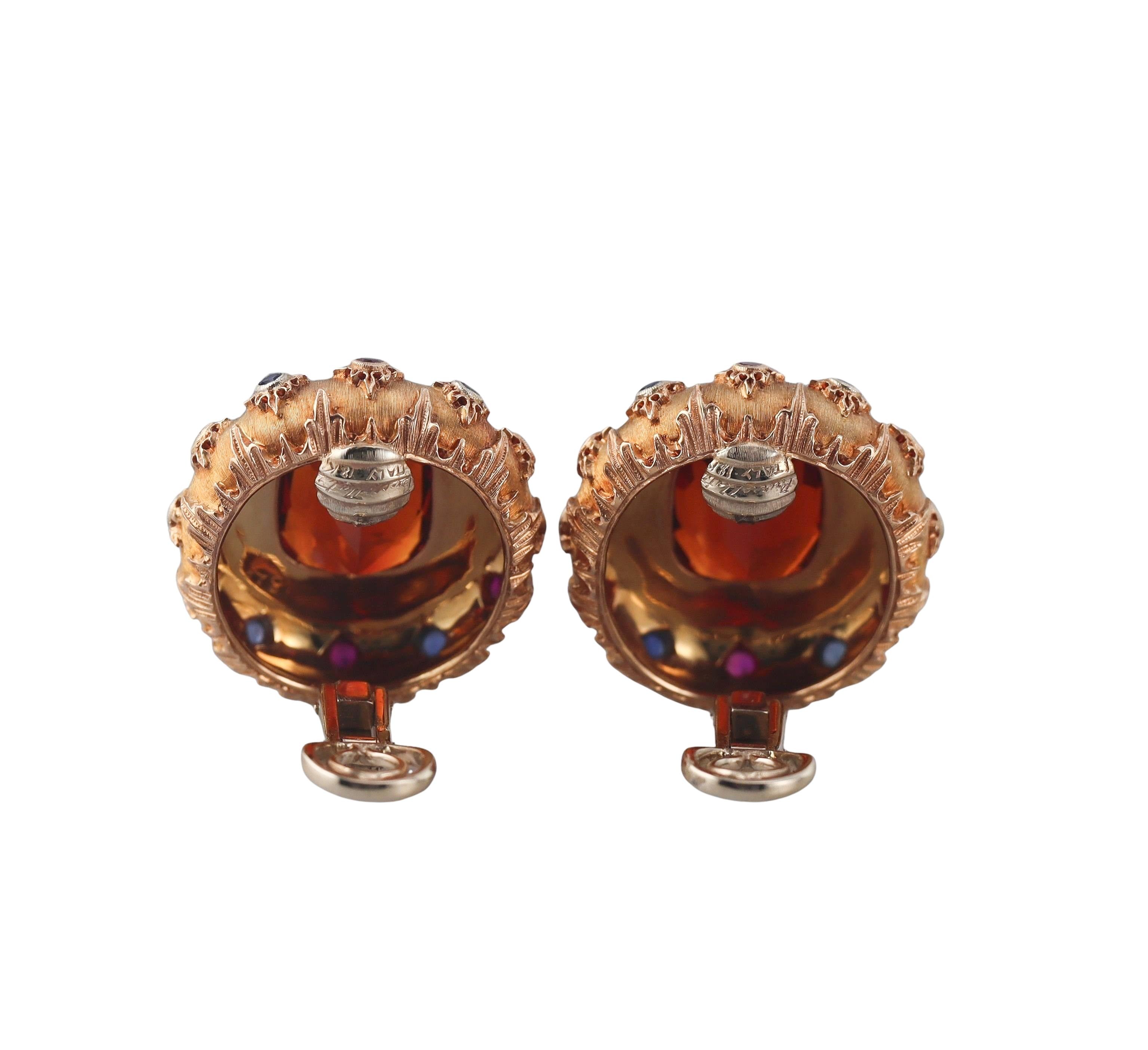 Buccellati Citrine Sapphire Ruby Gold Earrings