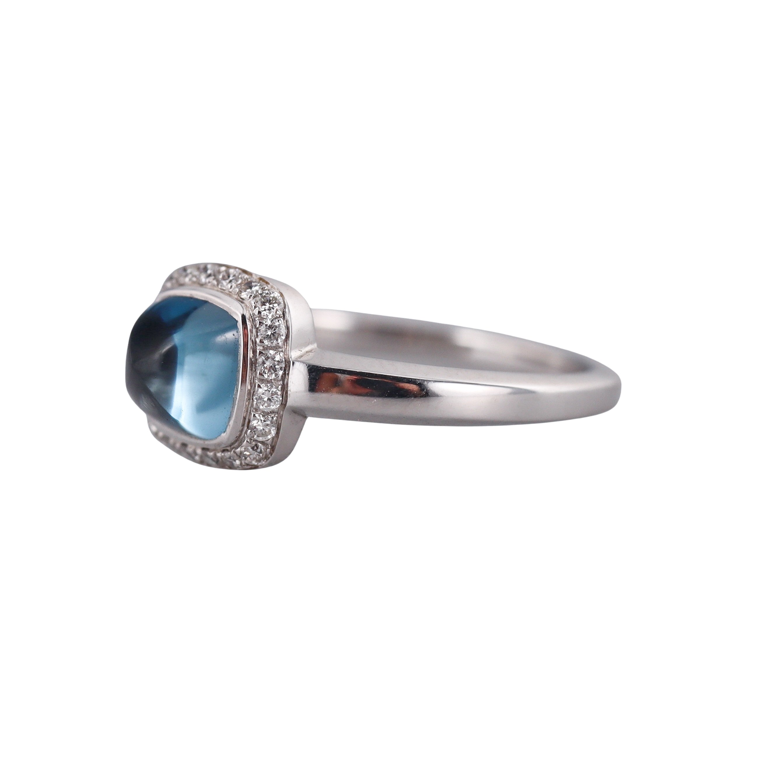 Fred Pain de Sucre White Gold Diamond Blue Topaz Small Model Ring
